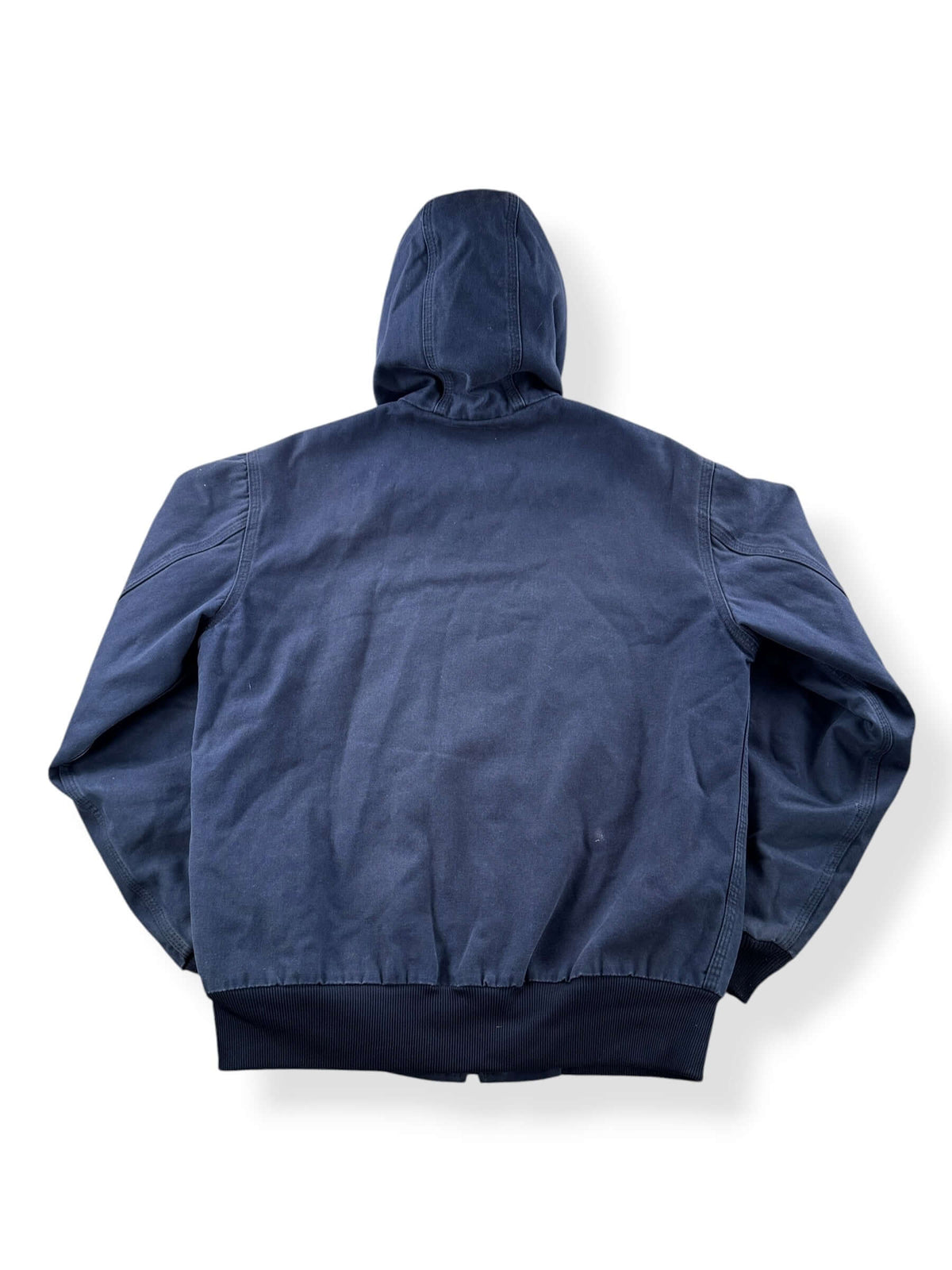 Back of Carhartt Navy Blue Hooded Jacket SZ M