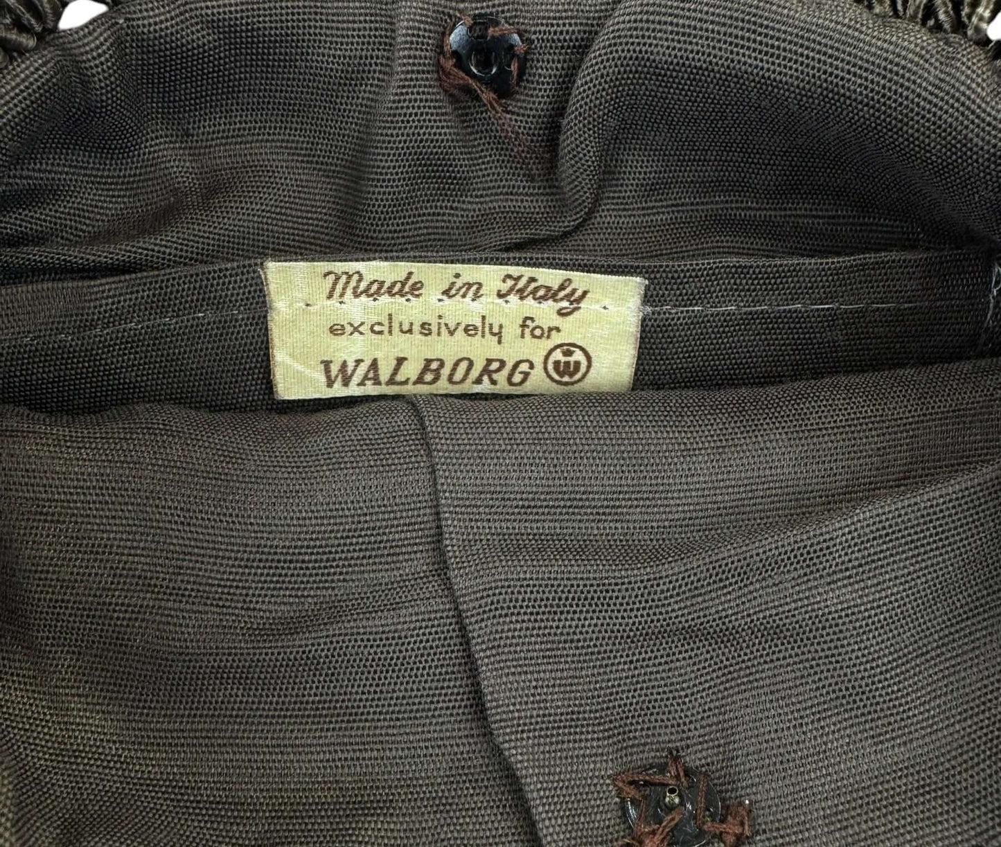 Tag 1940s Brown Walborg Velvet and Cording Purse