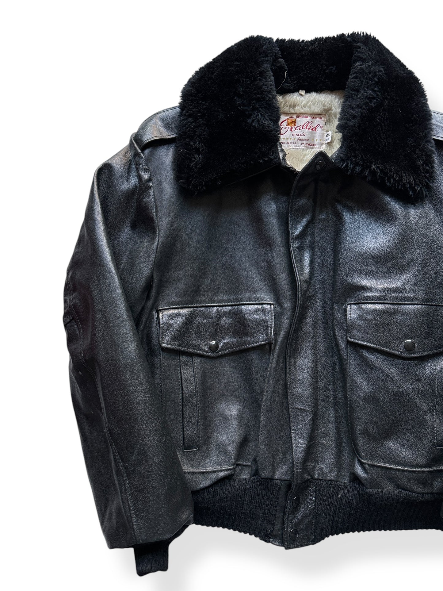 Front Right of Vintage Excelled Leather A-2 Style Leather Bomber Jacket SZ 44