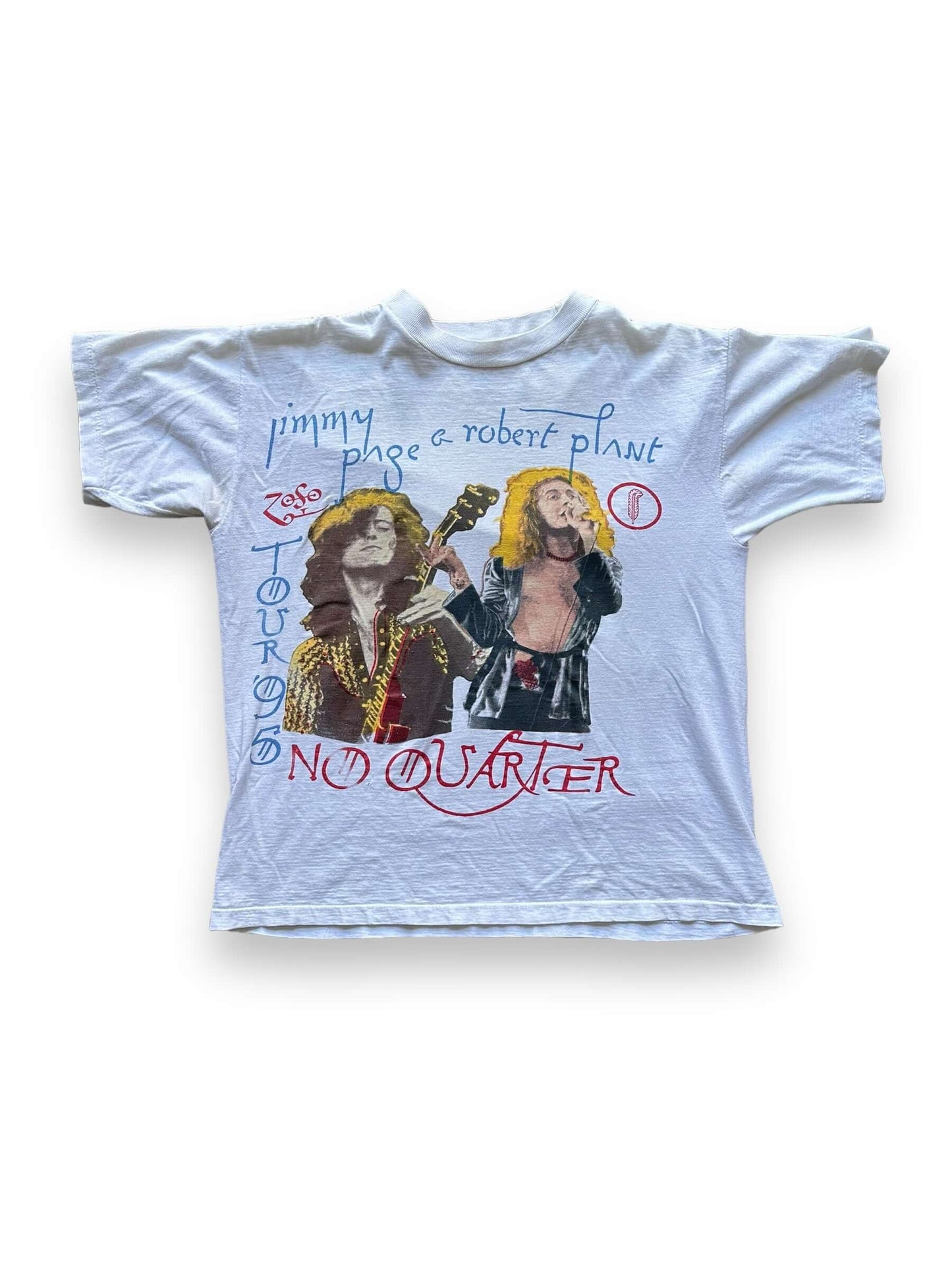 front of Vintage 1995 Led Zeppelin "No Quarter" Jimmy Page & Robert Plant Band Tee SZ XL