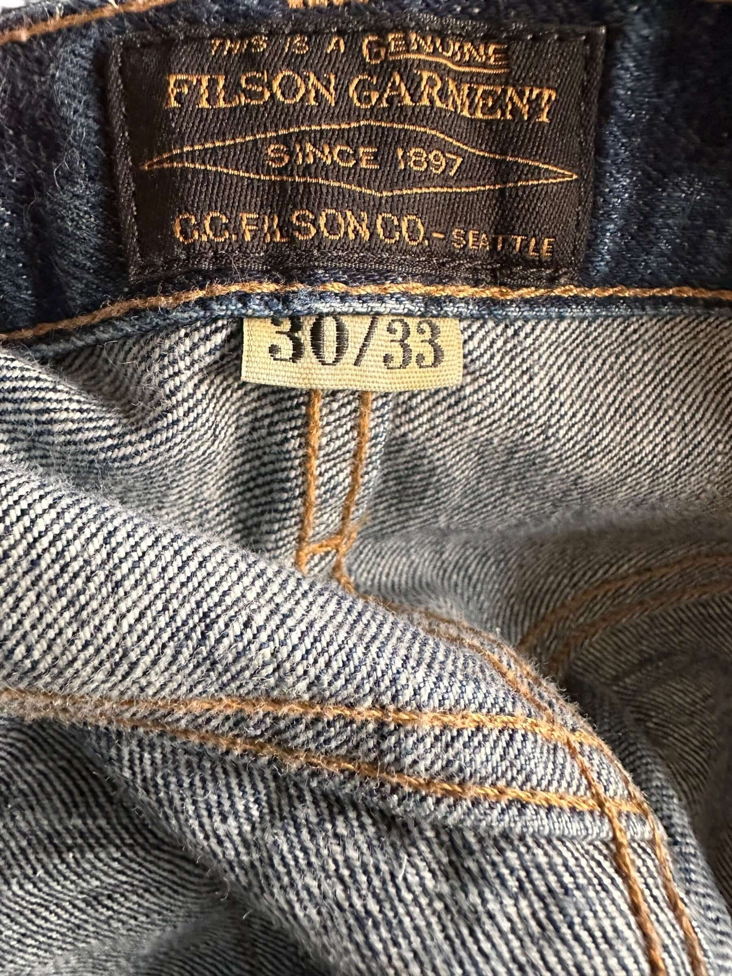 Sizing Tag View of Filson Selvedge Dungarees W31 | Filson Jeans | Filson Denim Workwear Seattle