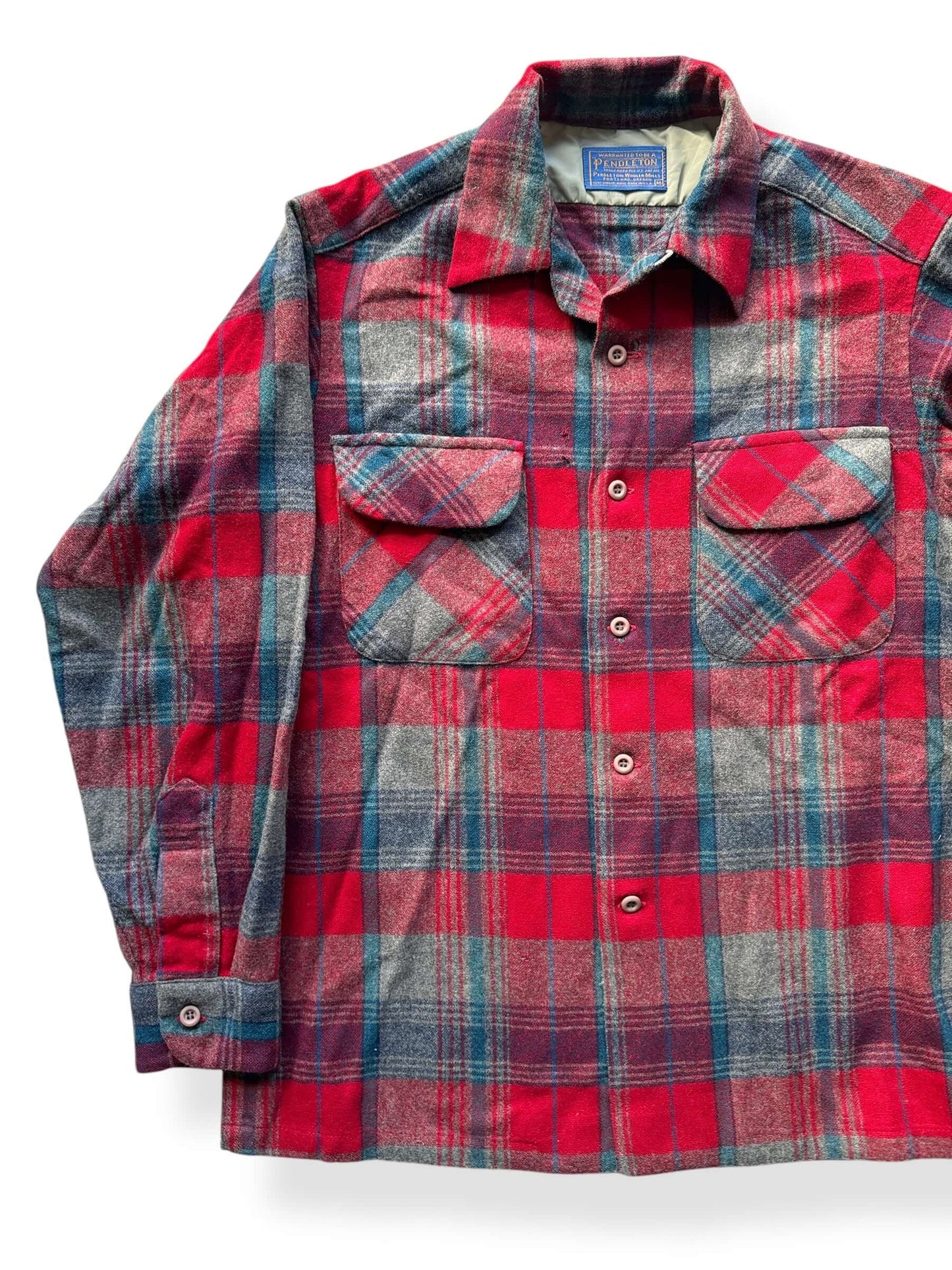Front Right of Vintage Pendleton Red and Blue Board Shirt SZ M