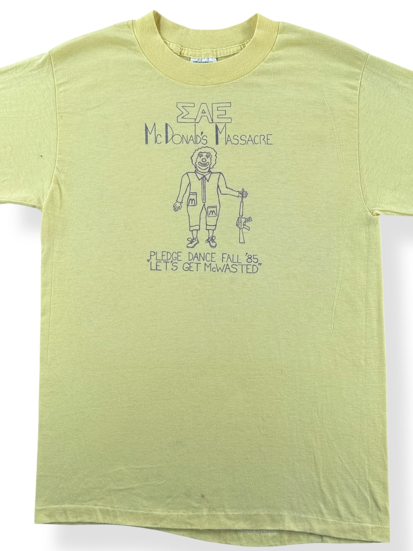 Front Close Up of Vintage '85 Frat Rush McWasted Tee SZ S