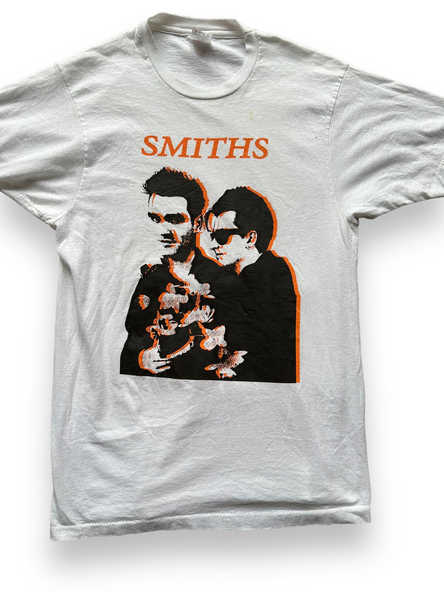 Front Detail on Vintage Smiths Bootleg Tee SZ L | Barn Owl Vintage Clothing | Vintage Rock Tees Seattle