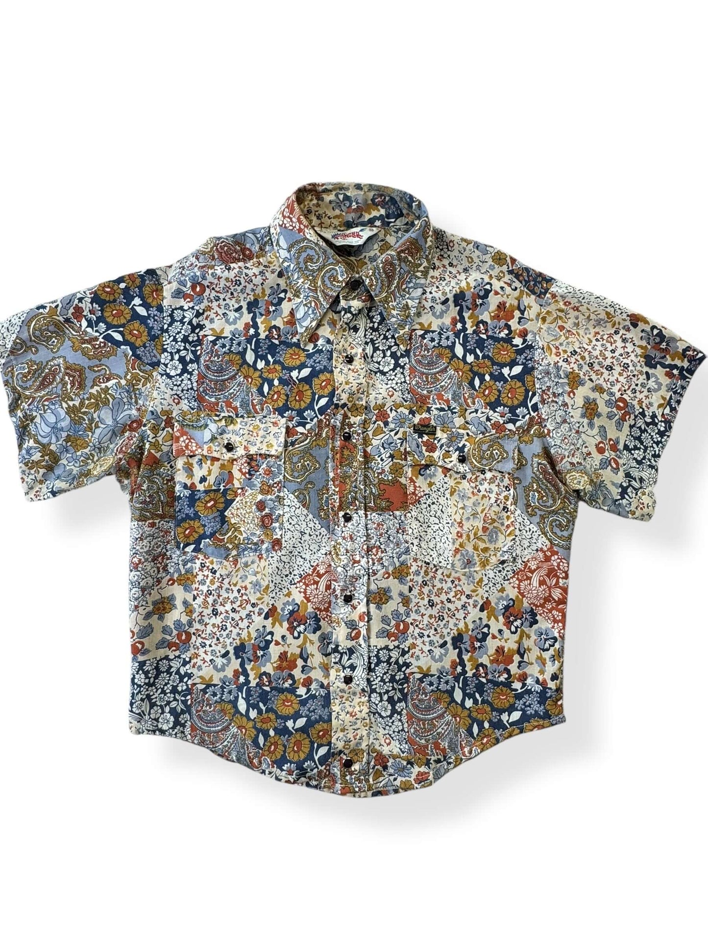 Front view of 1970s Wrangler Cropped Pearl Snap L-XL