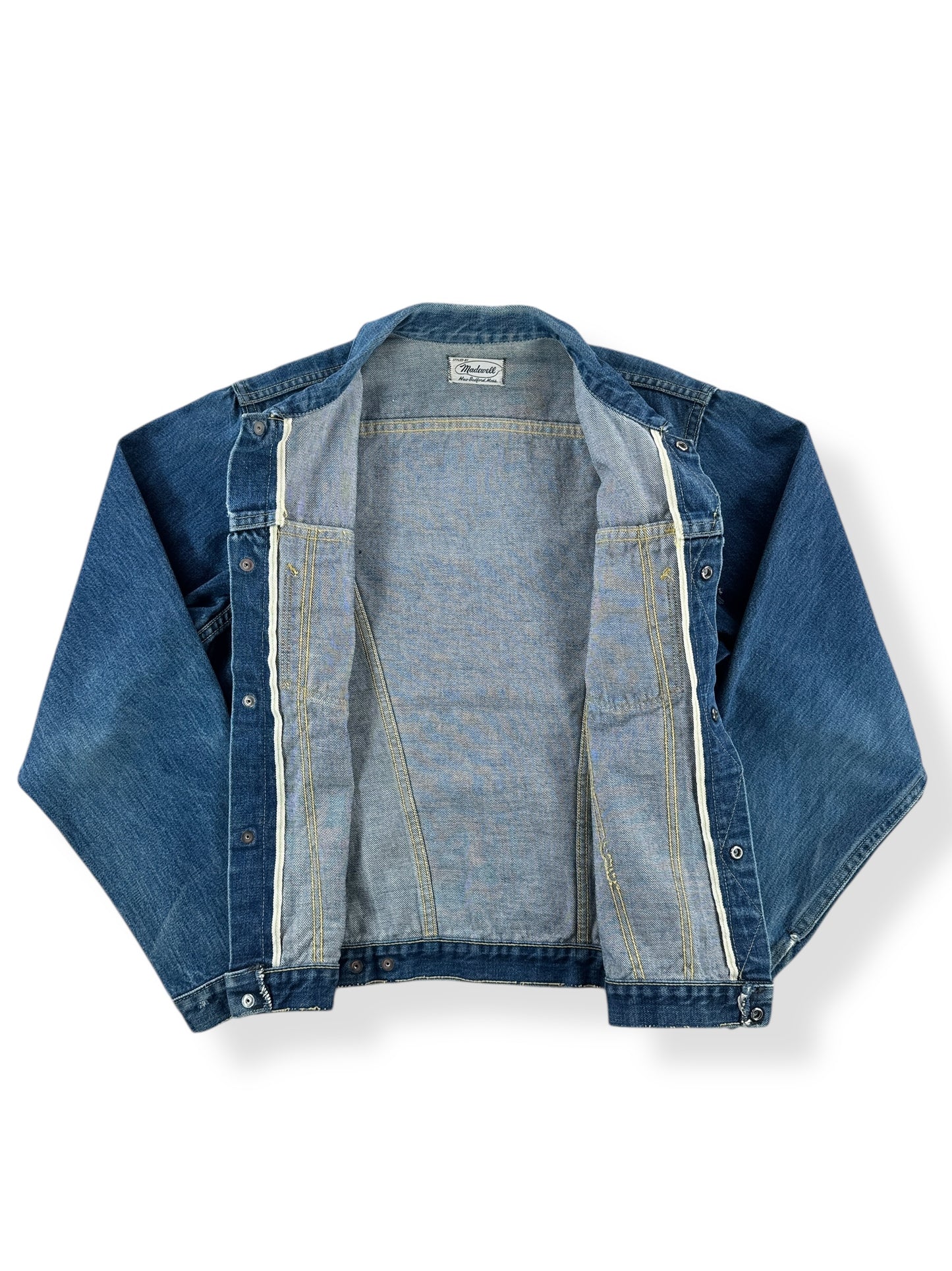 Inside of Vintage Green Line Selvedge Madewell Denim Trucker Jacket SZ S