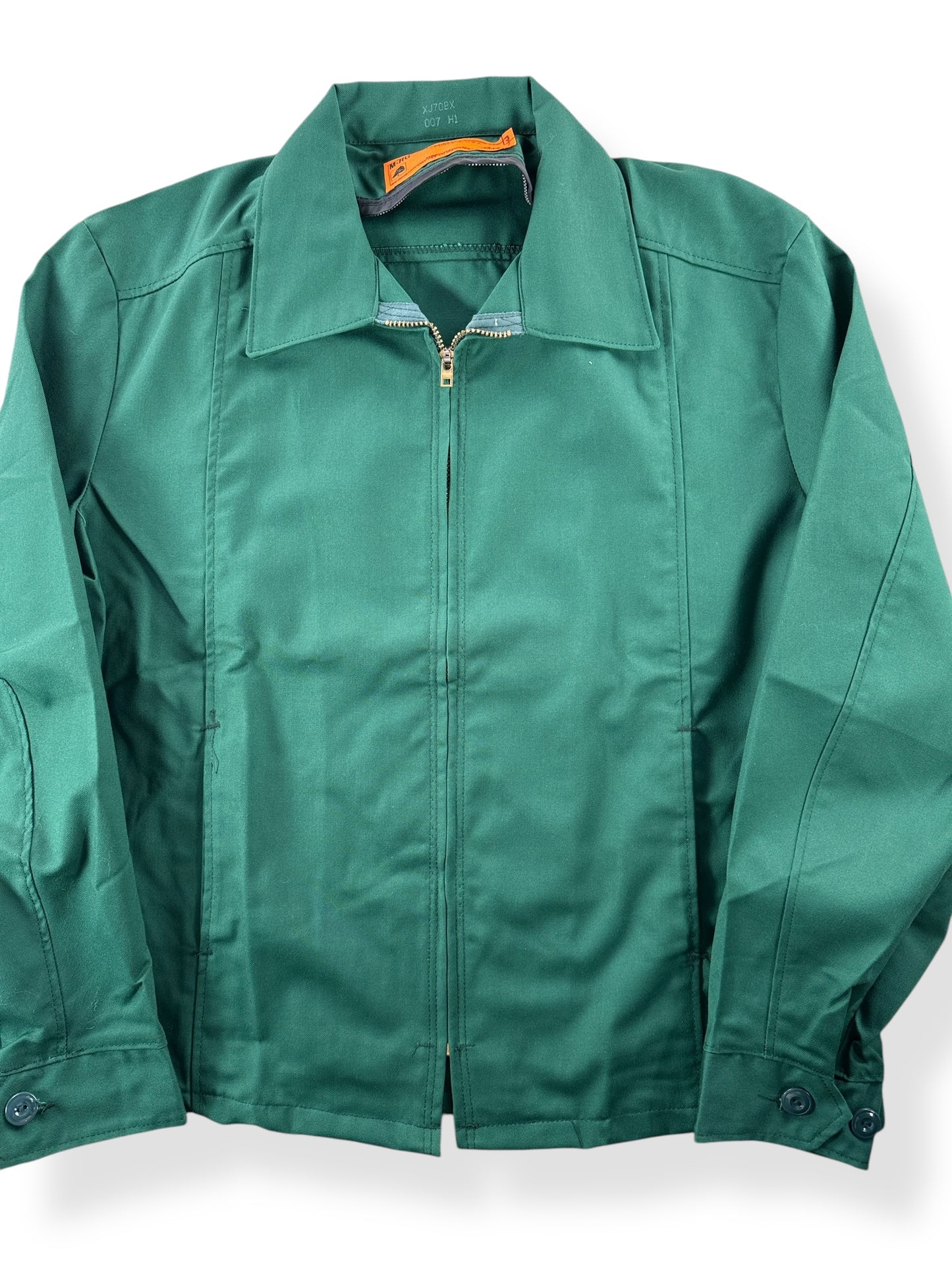 Front Close Up of Vintage Green Red Kap NOS Gas Station Jacket SZ M