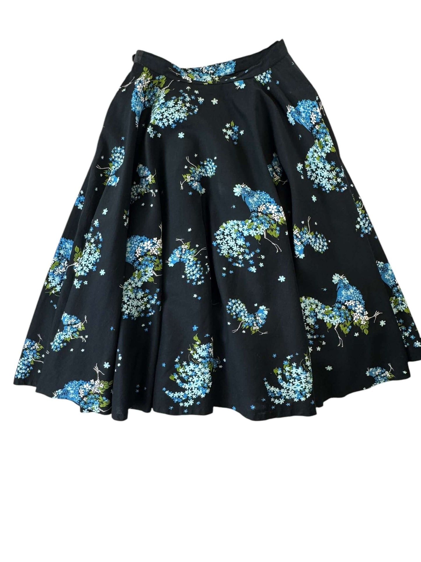 Front of 1950s Floral Rooster Skirt M