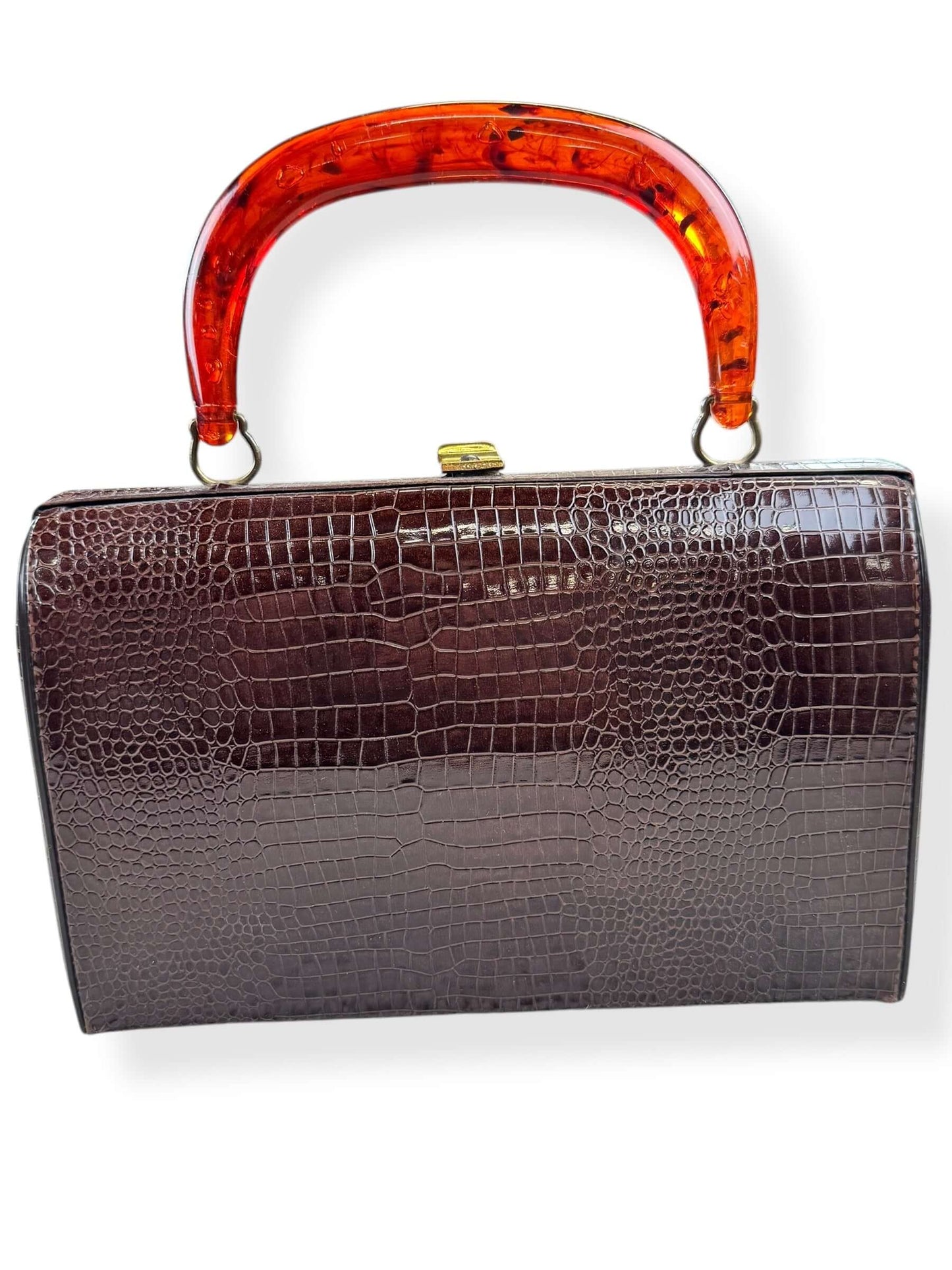 Side 2 of 1950s Faux Reptile Purse with Lucite Handle