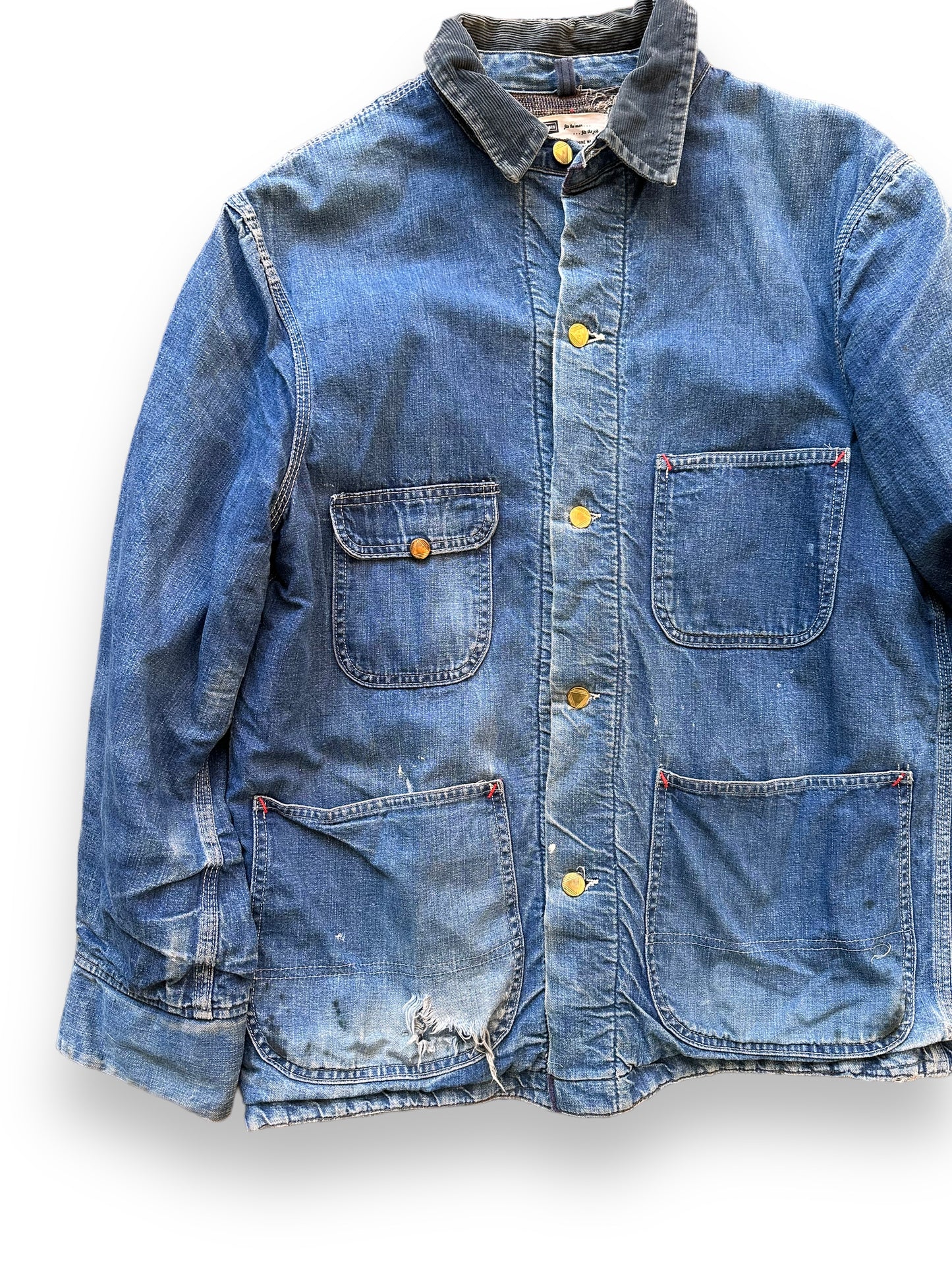 Front Right View of Vintage Sears Blanket Lined Denim Chore Coat SZ 42 | Vintage Denim Chore Coat | Barn Owl Vintage Seattle