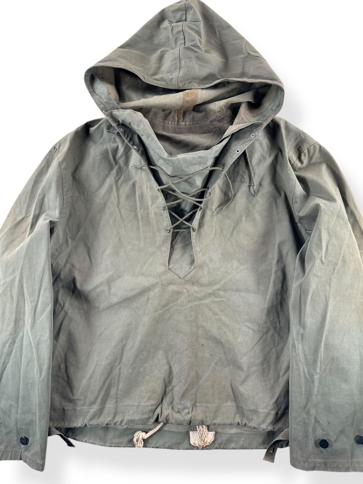 Front Close Up of Vintage WW2 Era USN Foul Weather Smock SZ M
