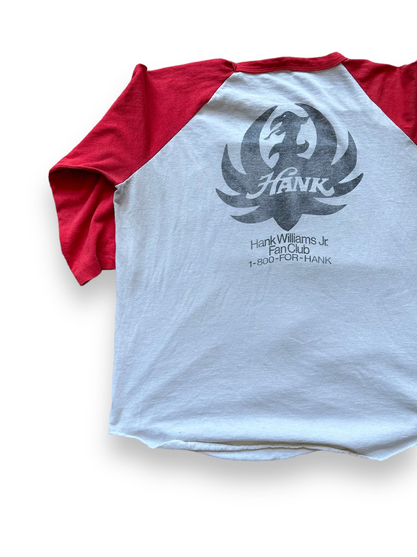 Left Rear View of Vintage Hank Williams Jr Bocephus Raglan Tee SZ L | Vintage Country Music Tees Seattle | Barn Owl Vintage Goods