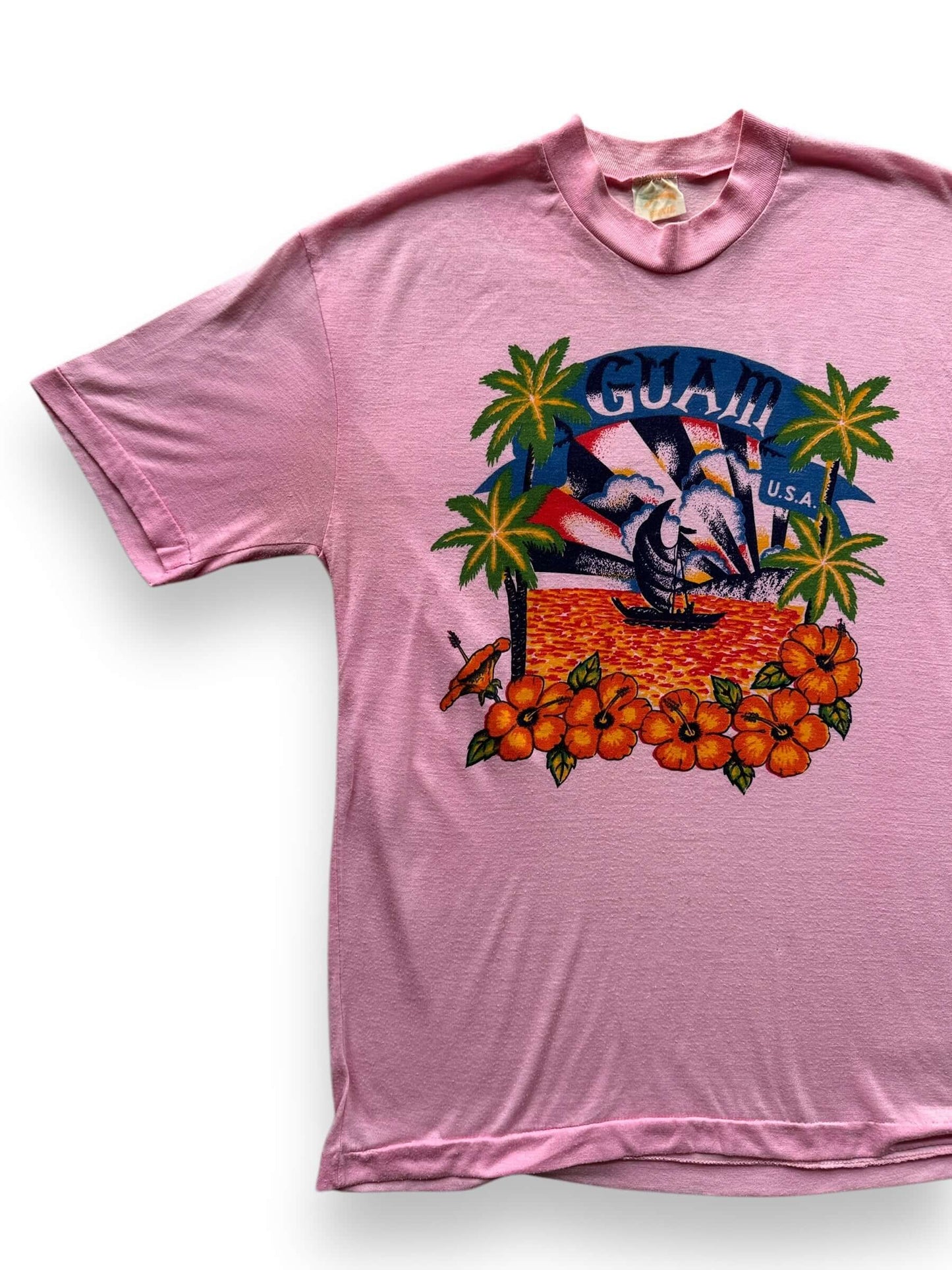 front right of Vintage Pink Guam Souvenir Tee SZ M
