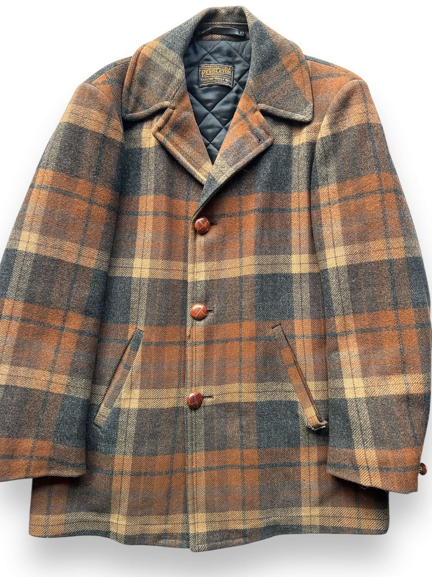 Front Close Up of Vintage Pendleton Plaid Overcoat SZ 42