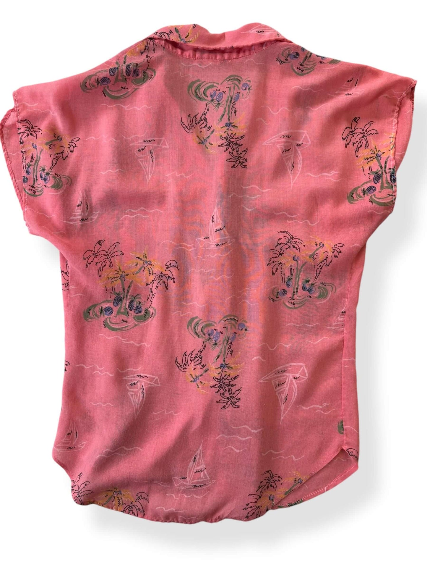 Back view of 1980s Topics Pink Tropical Top M