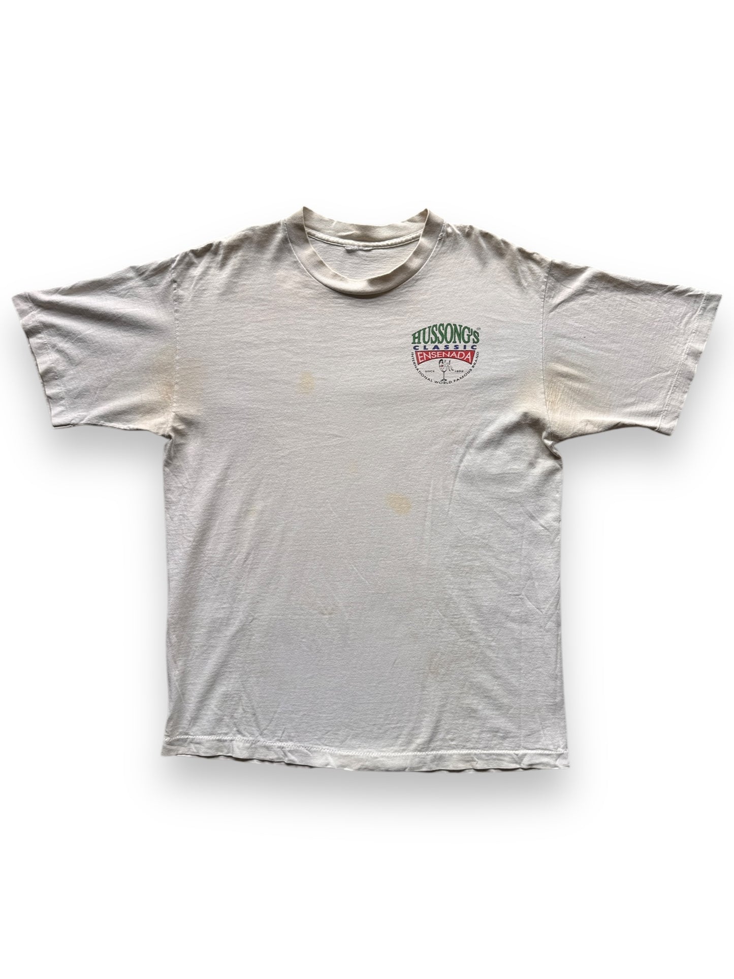 front of Vintage Hussong's Ensenada Tee SZ L