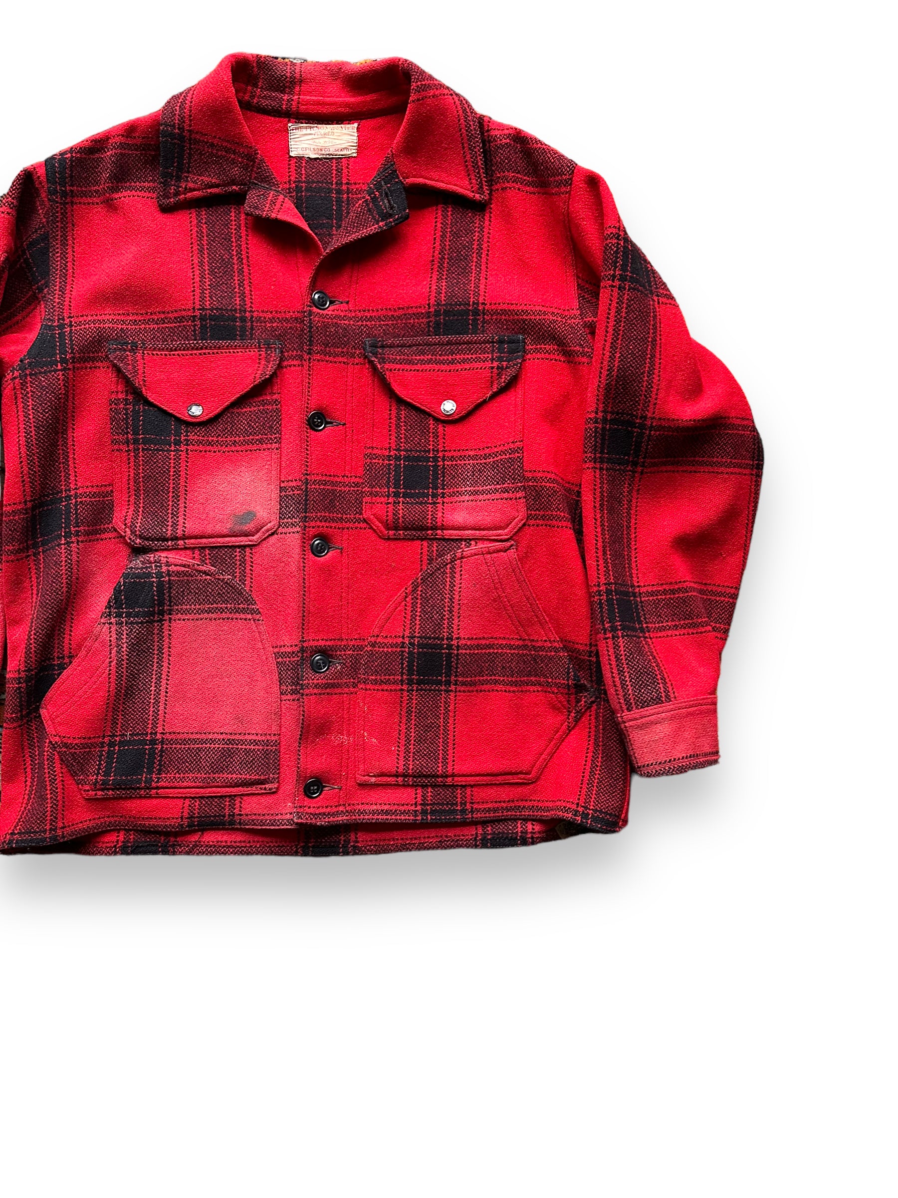 front left of Vintage 60s Filson Repaired Hunter Jacket SZ 44 |  Barn Owl Vintage Goods | Vintage Filson Workwear Seattle