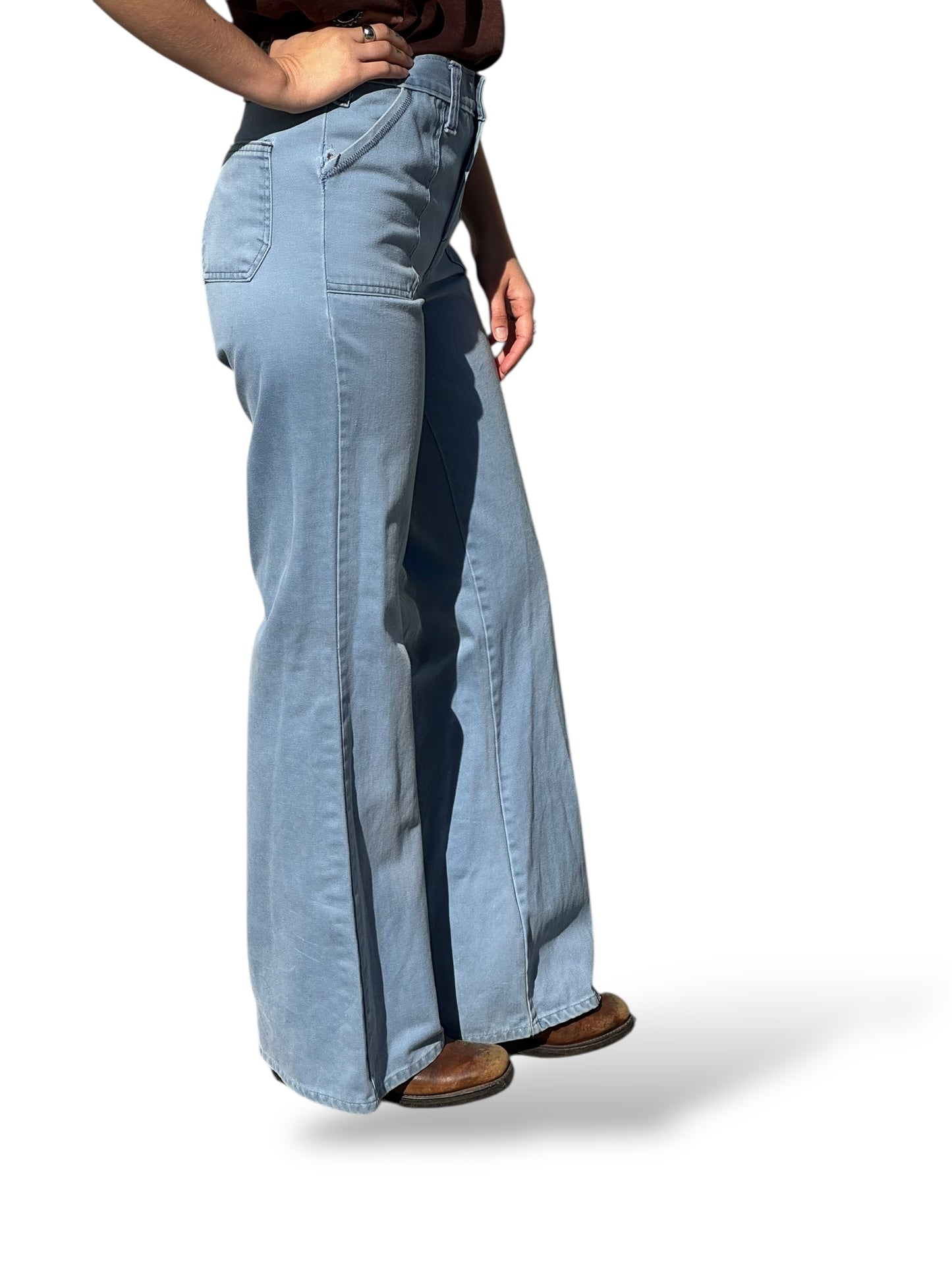 Side on Body of Vintage 70s Flared Trousers W29