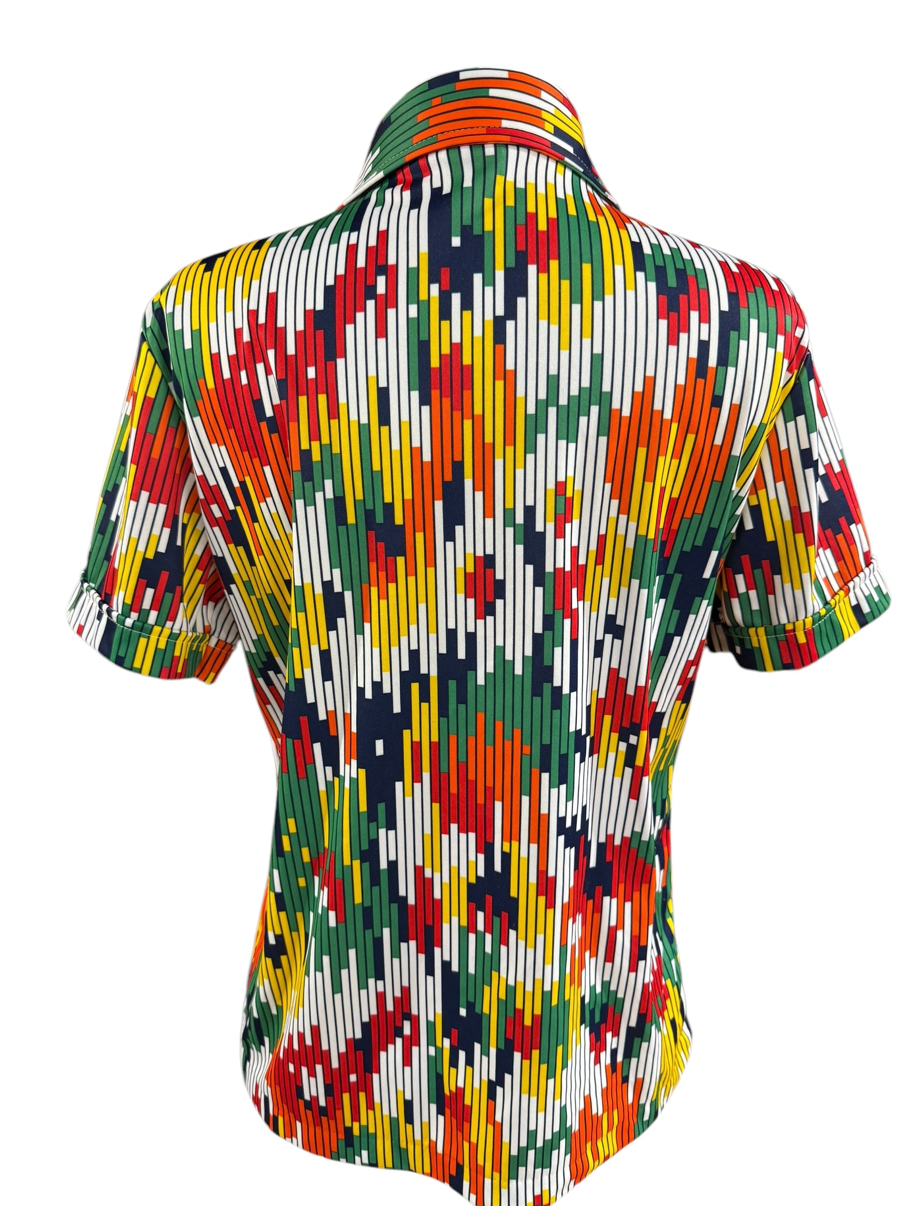 Back view of 1970s Sears Geometric Polyester Button Up Shirt S