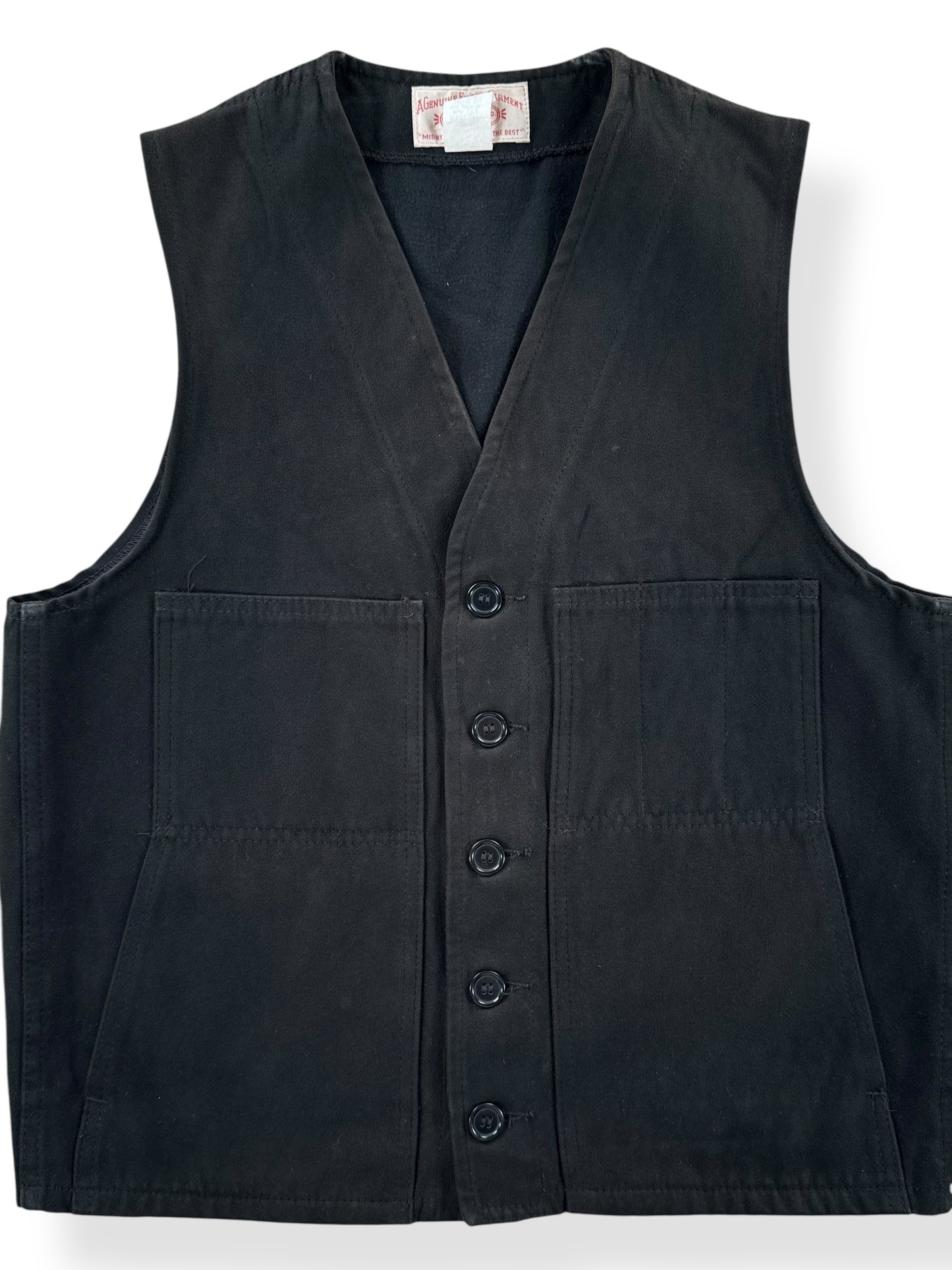 Front Close Up of Vintage Black Filson Moleskin Vest SZ 38