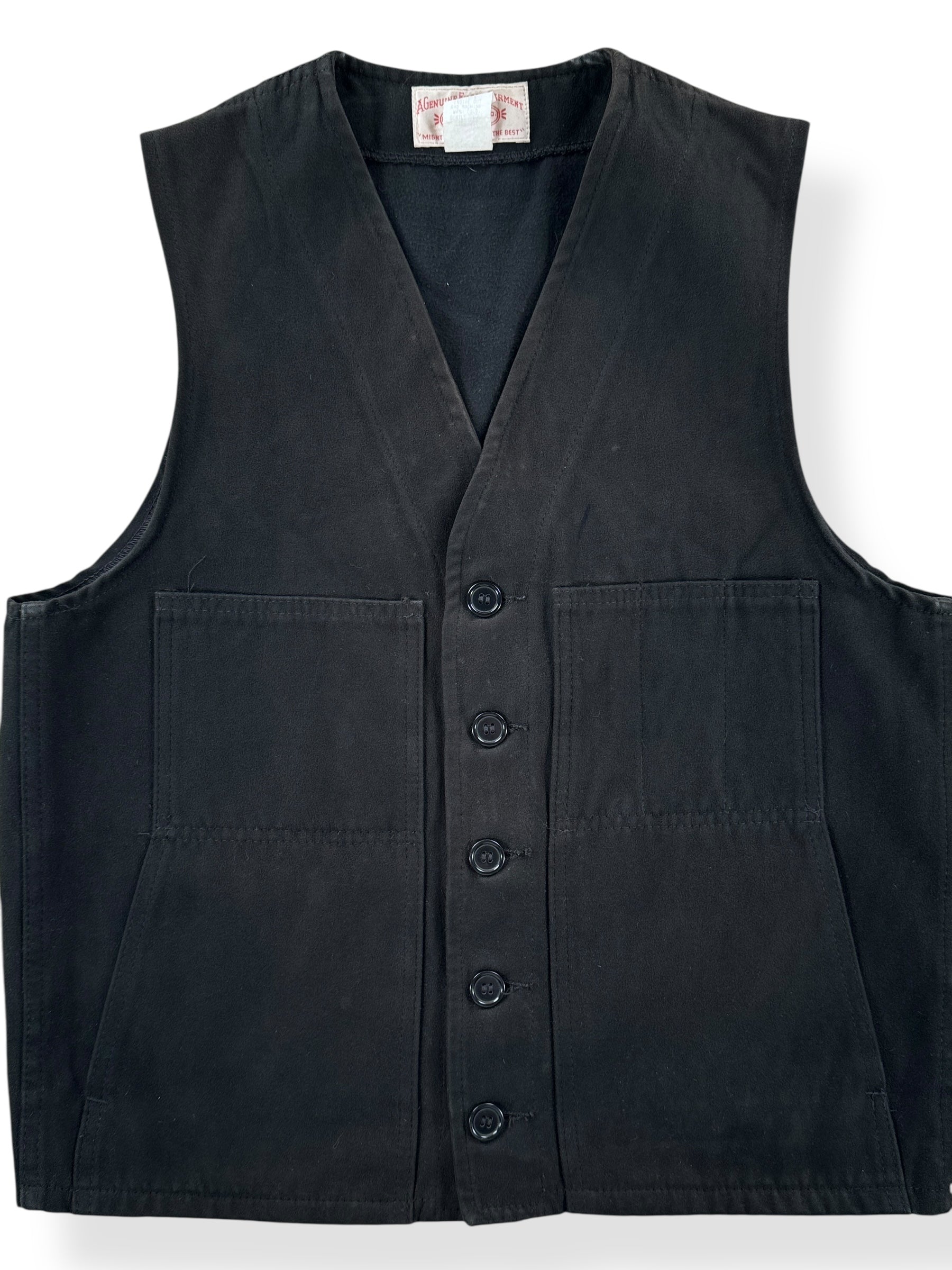Front Close Up of Vintage Black Filson Moleskin Vest SZ 38