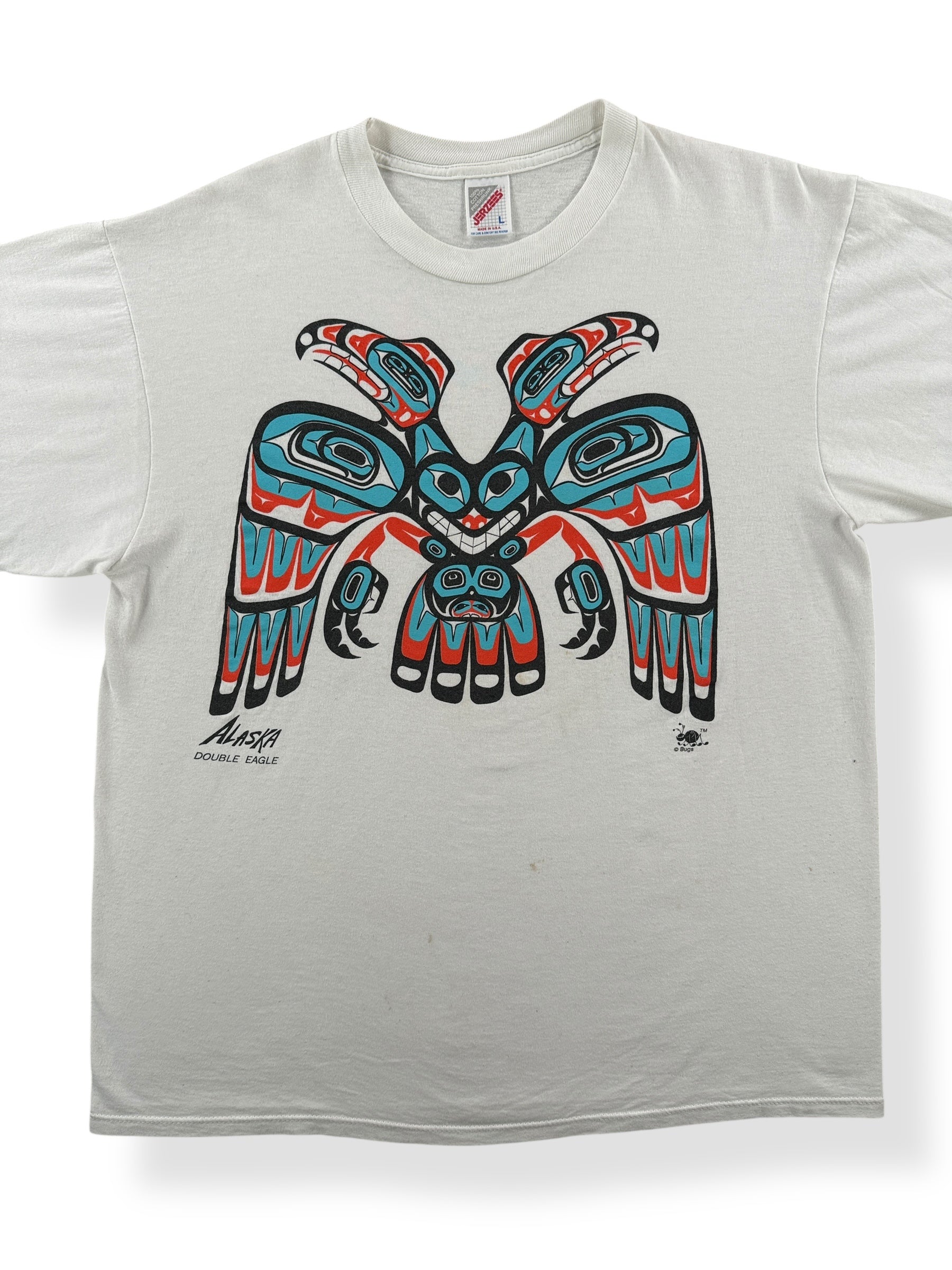 Front Close Up of Vintage Double Eagle Salish Art Tee SZ L