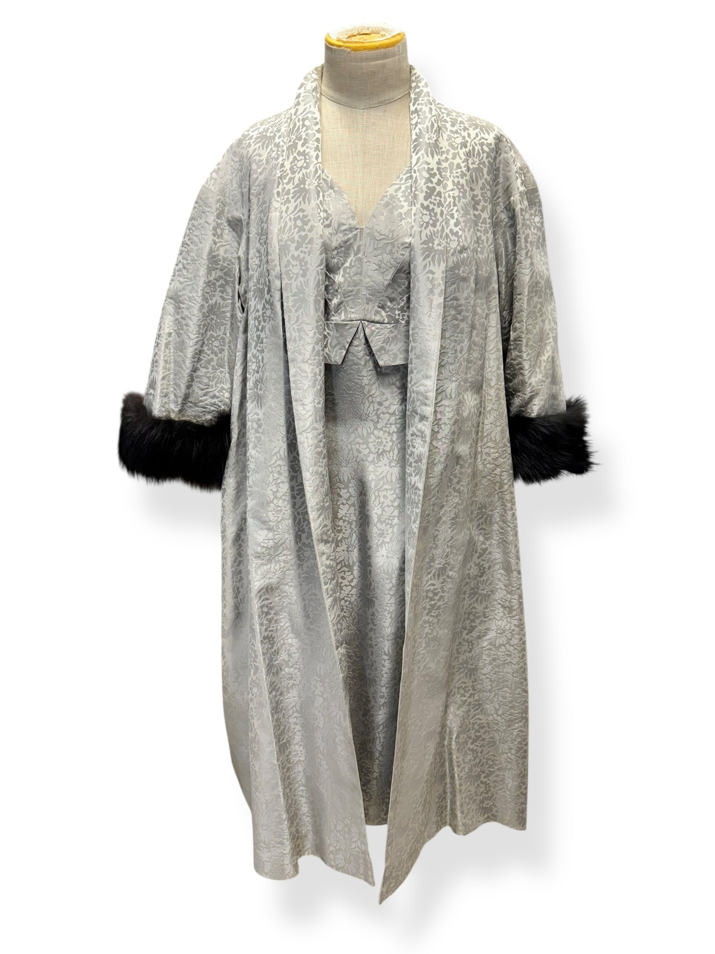 Front view of 1950s Lilli Diamond Silver Cocktail Dress and Coat L