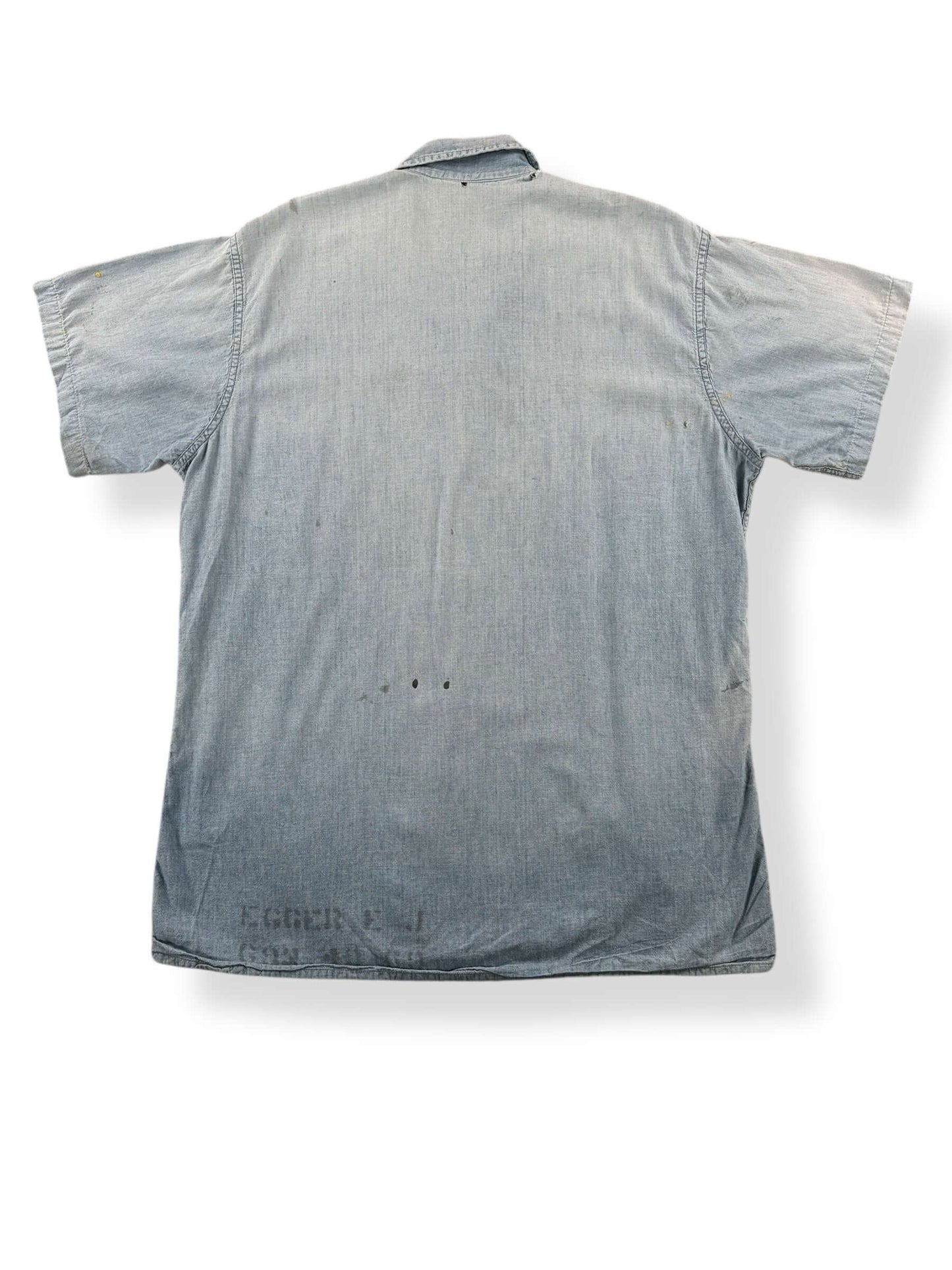 Back of Vintage Stenciled Military Chambray Shirt SZ L
