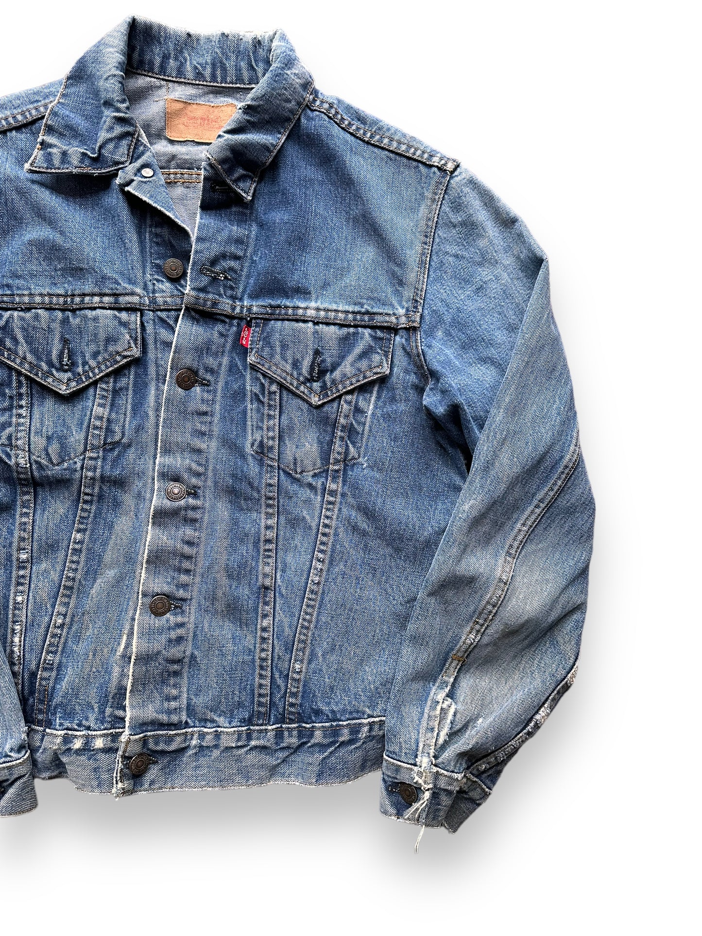 Front Left Detail on Vintage Levis Type 3 Denim Trucker Jacket SZ 42 | Vintage Levis Jacket Seattle | Seattle Vintage Denim Clothing