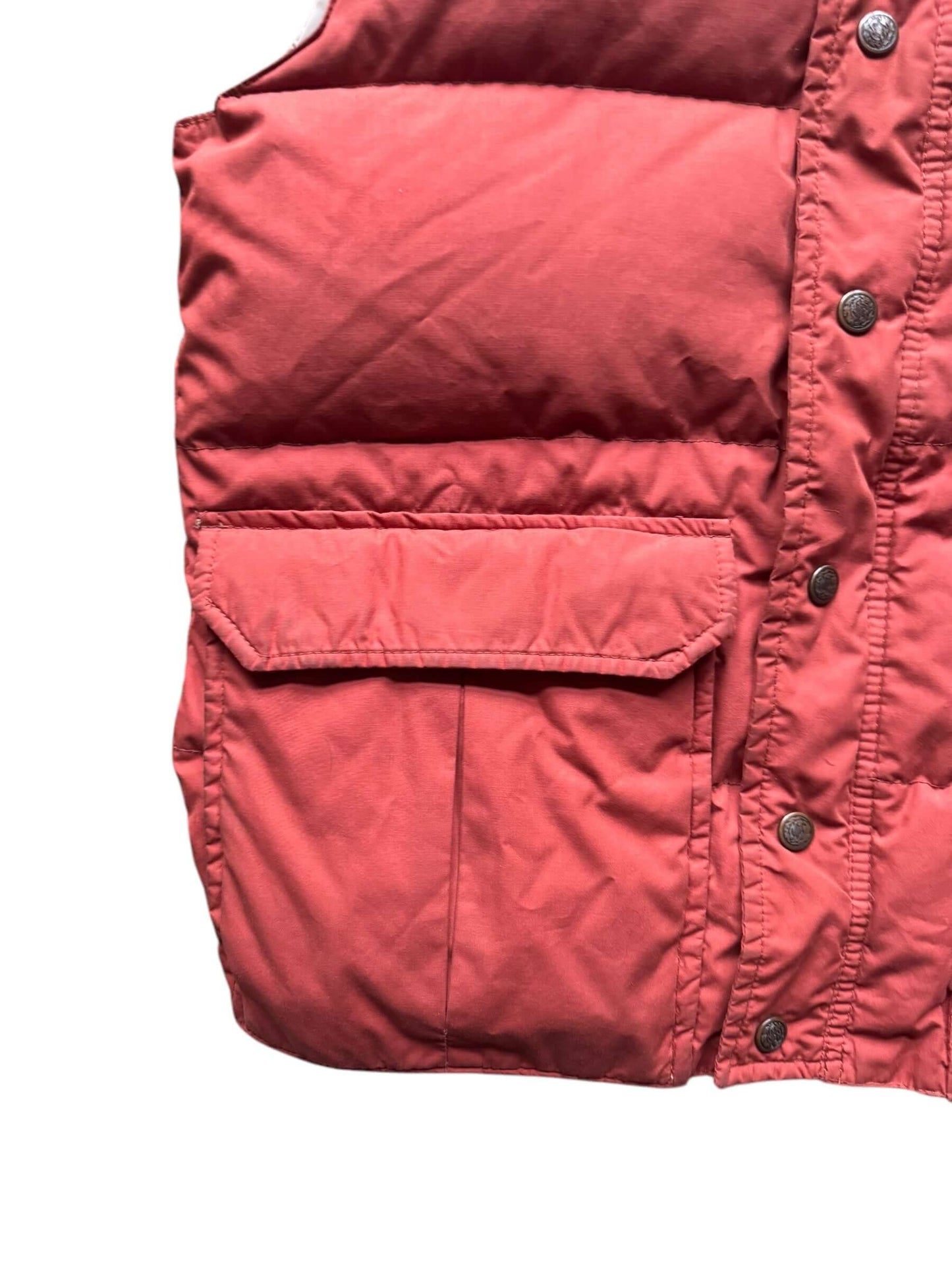 Front right bottom of 1970s Sears Burnt Orange Puffer Vest L