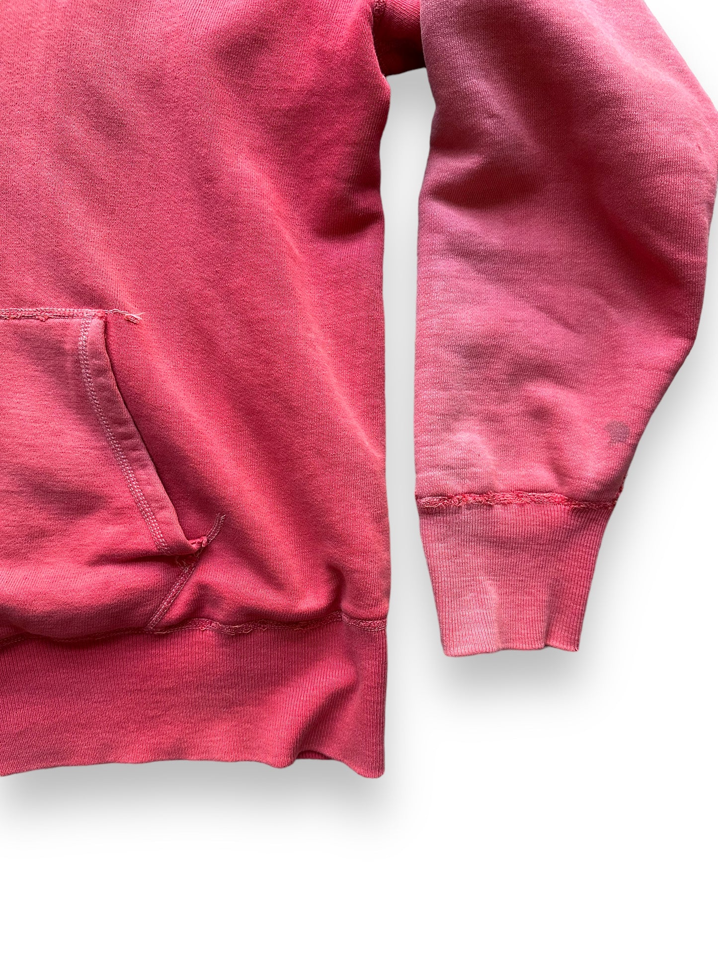 Front Left Pocket on Vintage Red De Jac Waffle Lined Hooded Sweatshirt SZ L | Vintage Waffle Sweatshirt Seattle | Barn Owl Vintage Clothing