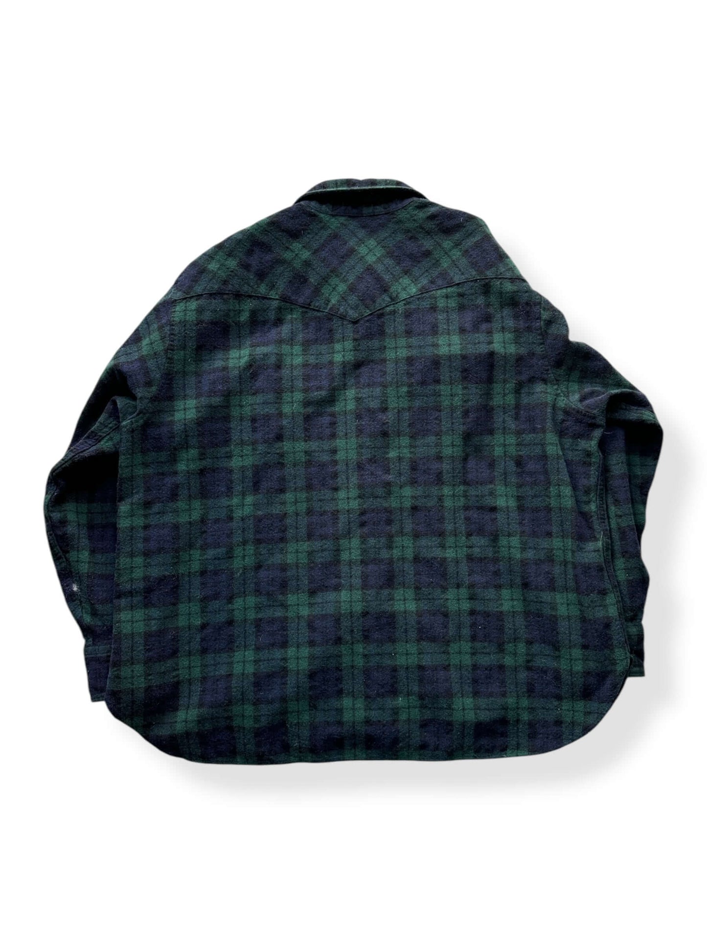 Back of Vintage Pendleton Black Watch Tartan Pearl Snap SZ 1X