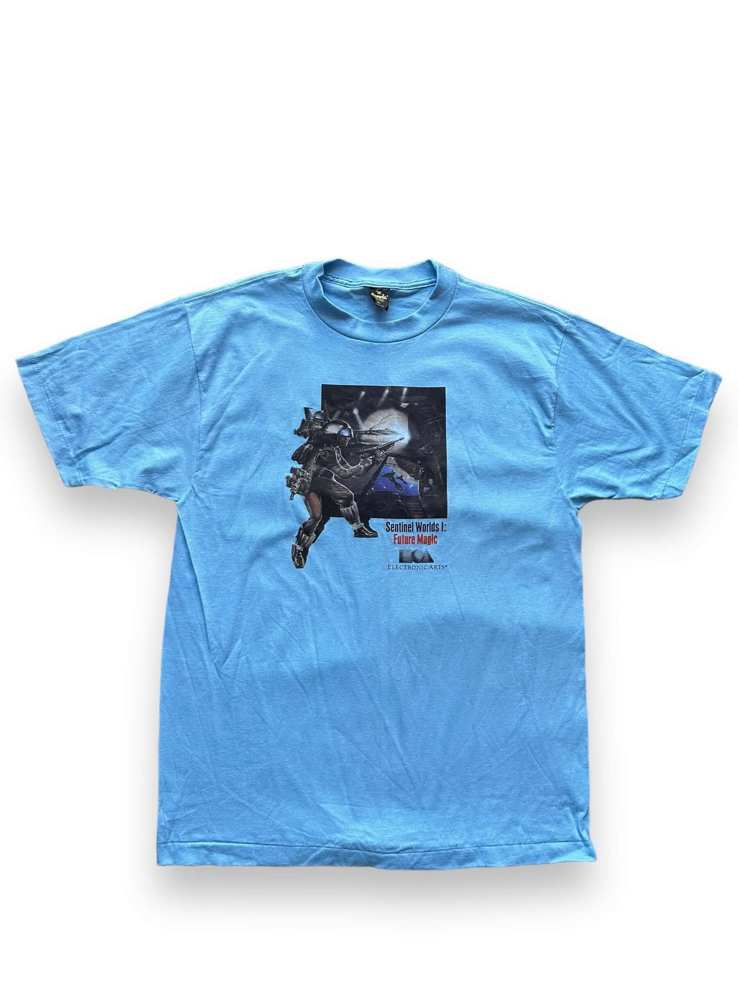 front of Vintage Electronic Arts Sentinel Worlds Tee SZ L