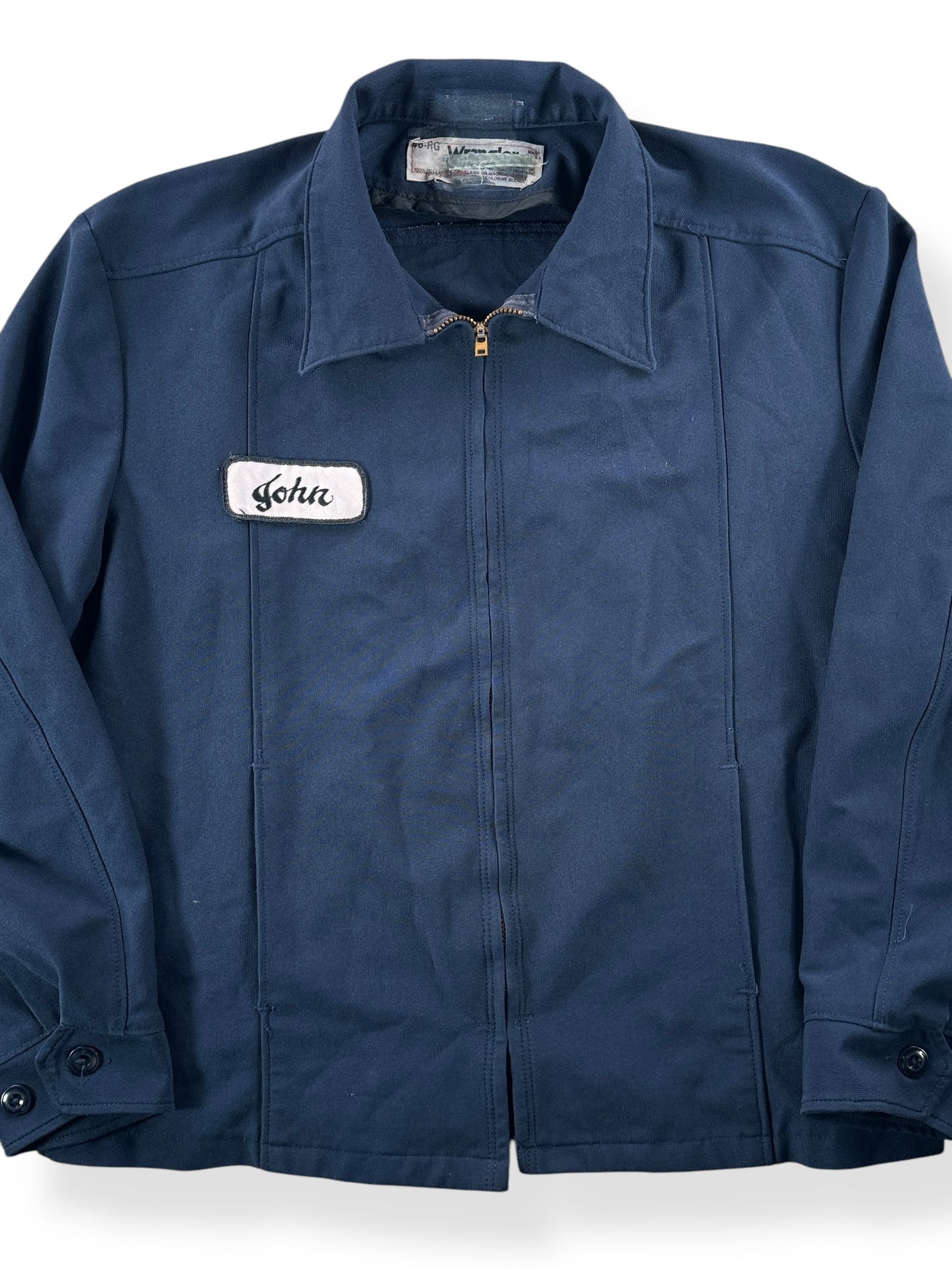 Front Close Up of Vintage Wrangler Gas Station Jacket SZ 46