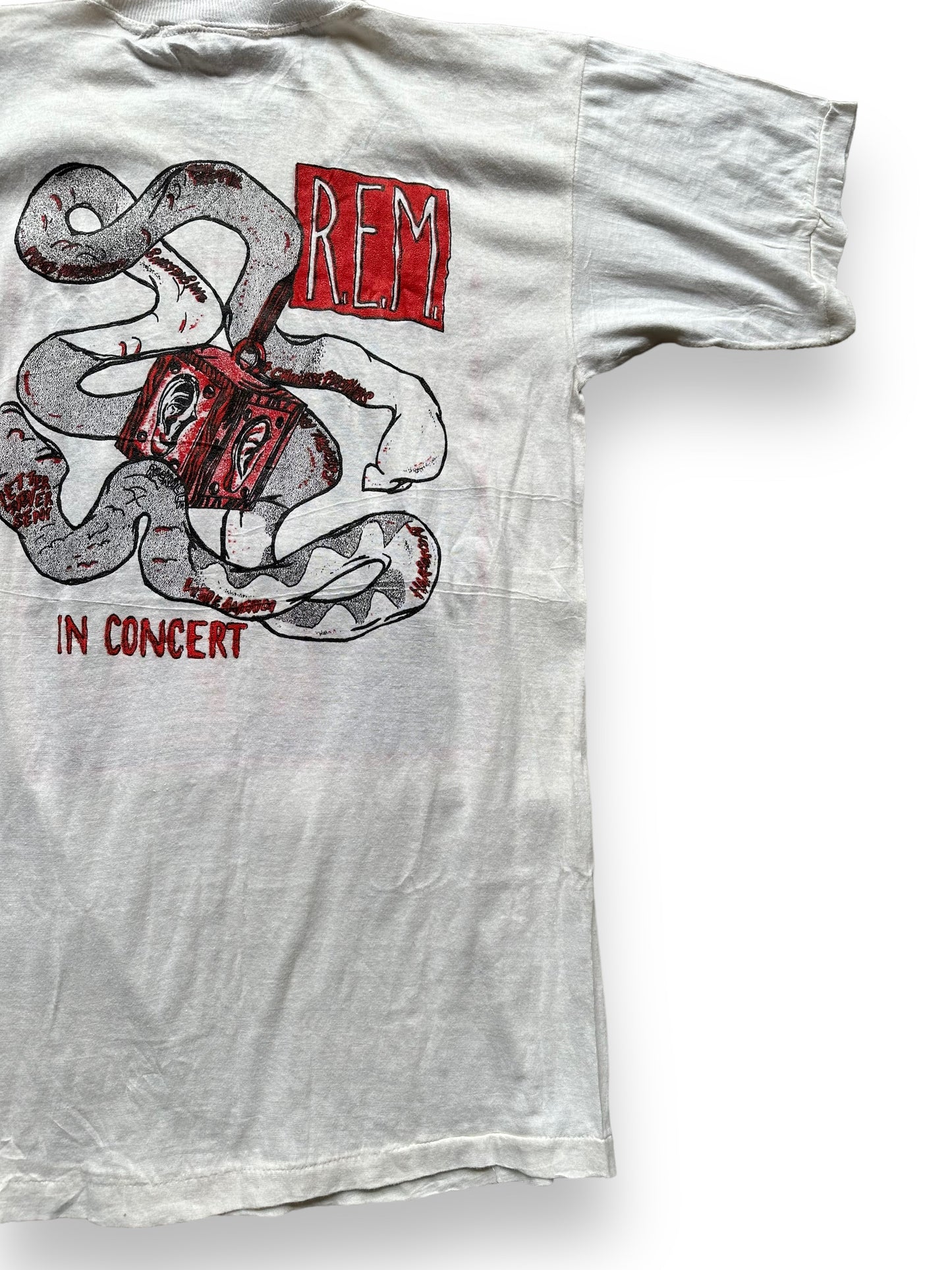 Right Rear View of Vintage REM Reckoning Bootleg Tee SZ XL | Barn Owl Vintage Clothing | Vintage Athens Georgia Rock Tees Seattle