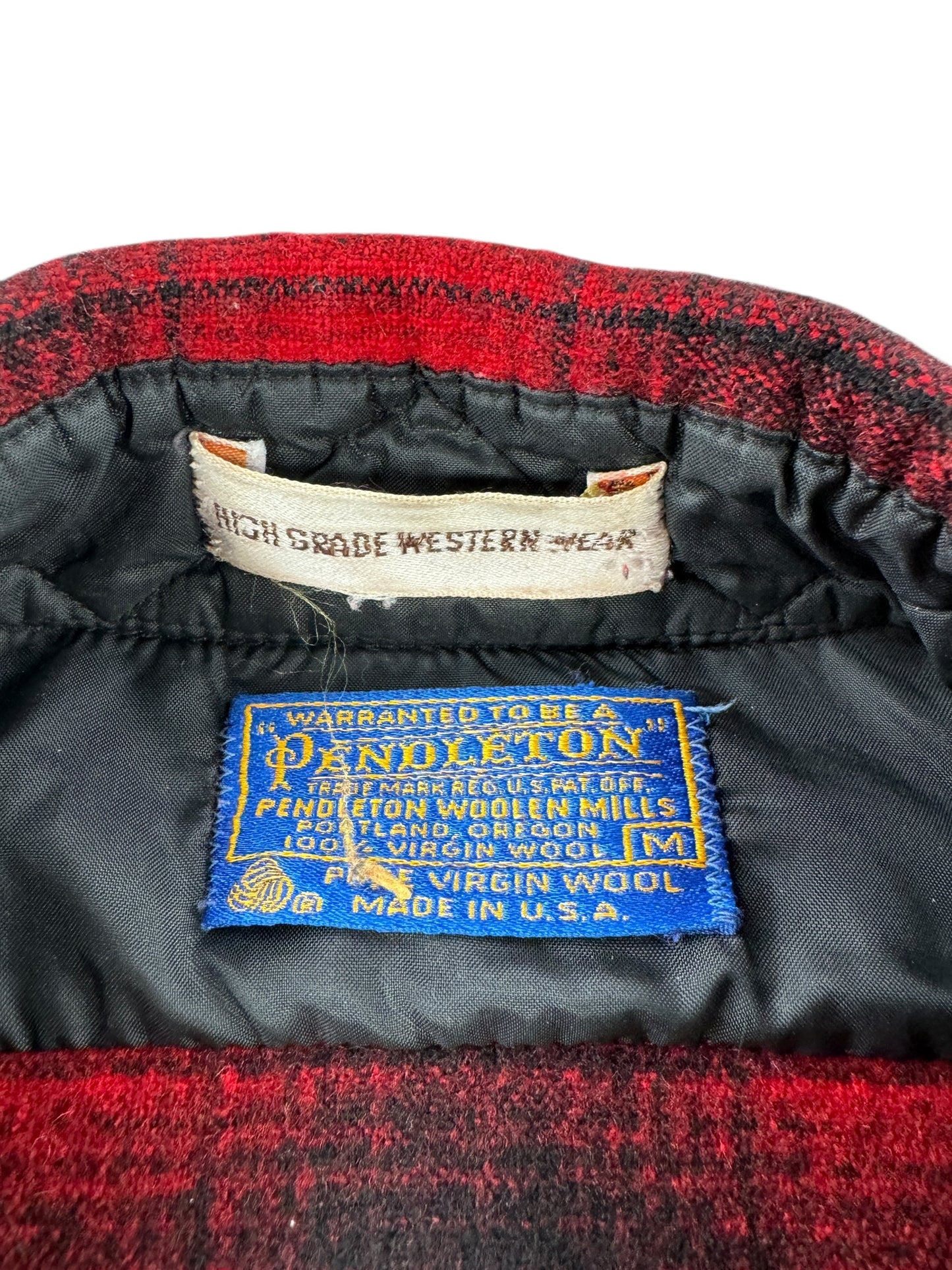 Tag on Vintage Pendleton Shadow Plaid Pearl Snap Flannel SZ M