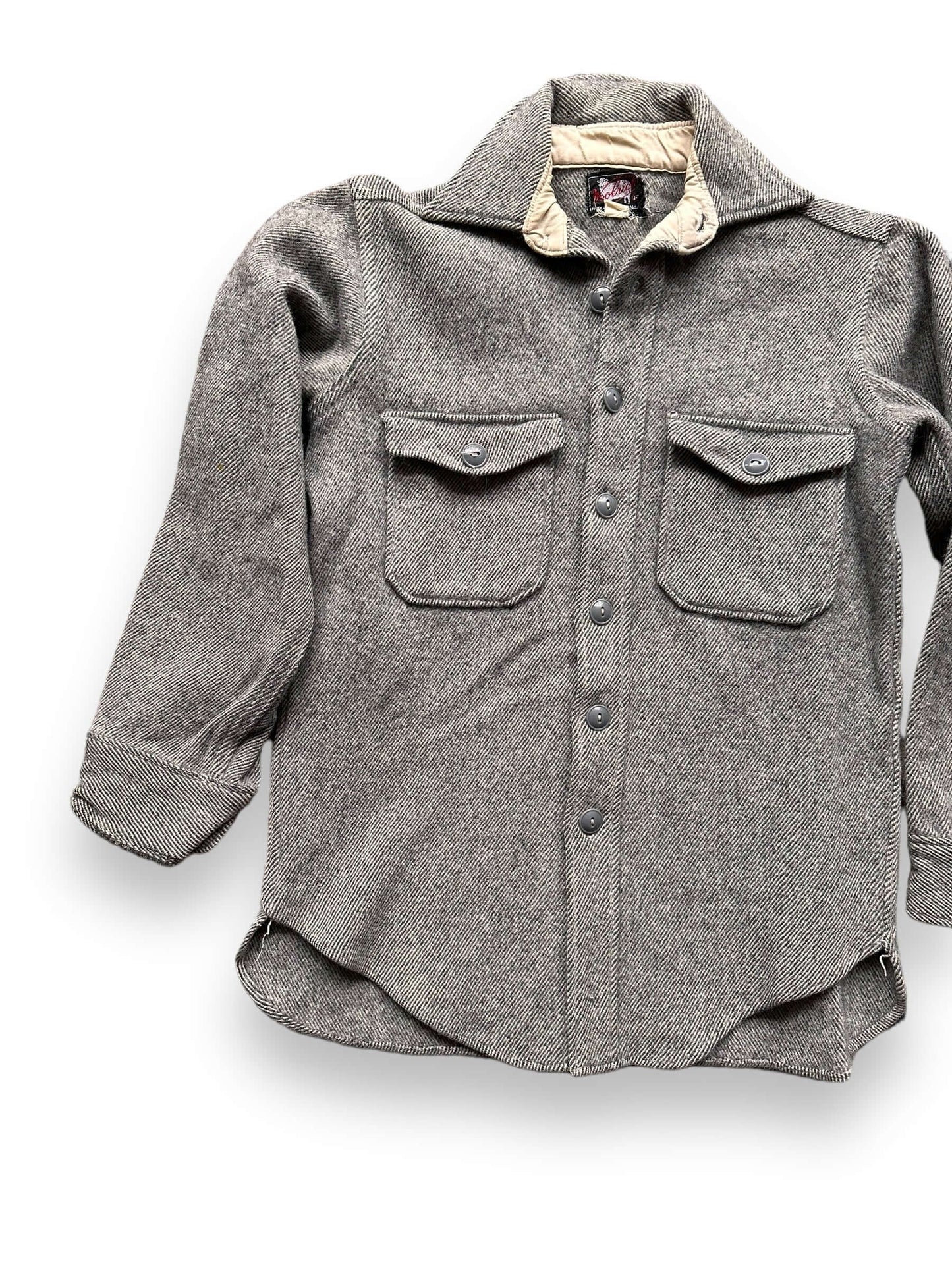 Front Right View of Vintage Woolrich Shirt Jacket SZ M | Vintage Workwear Seattle