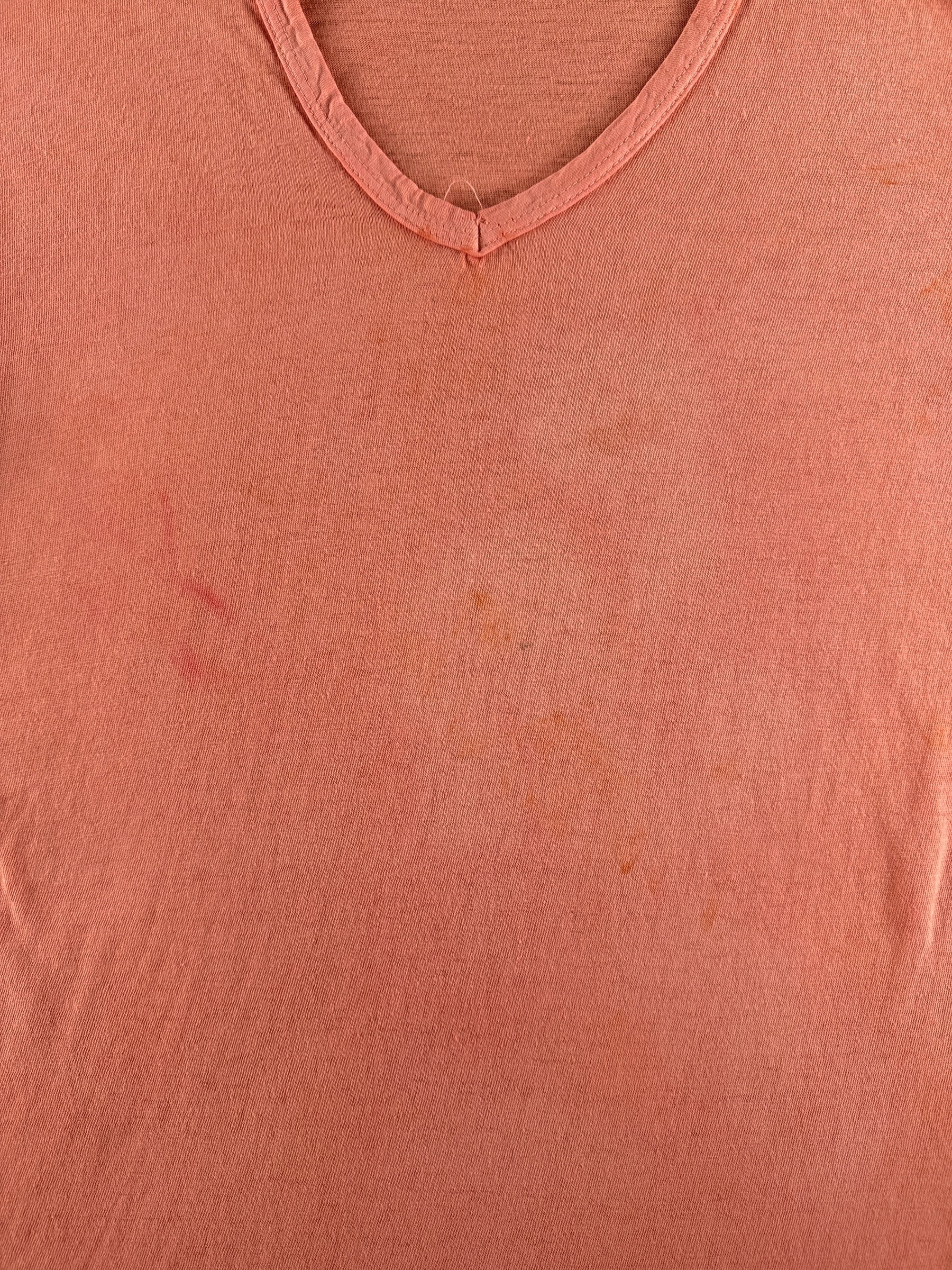 Front Close Up of Vintage Creamsicle Orange V-Neck Blank SZ M