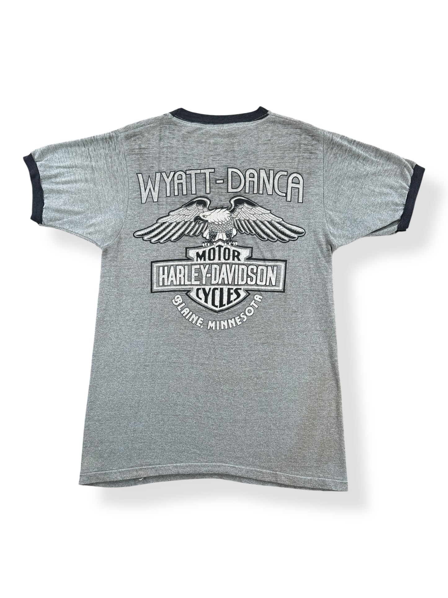 Back of Vintage Harley Davidson Blaine MN Ringer Tee SZ S