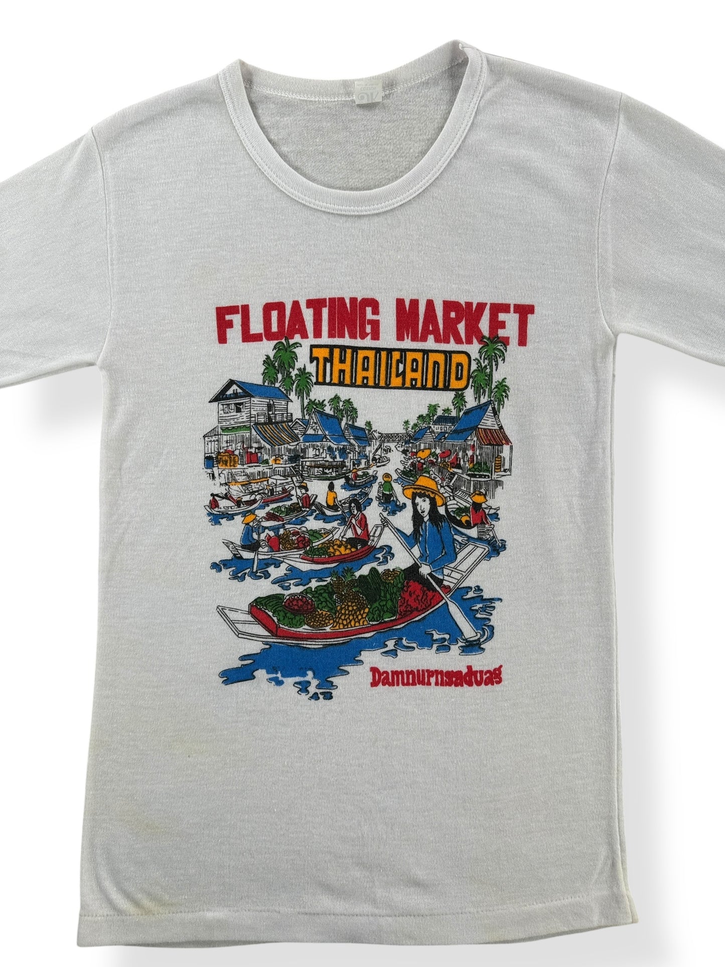 Front Close Up of Vintage Thailand Floating Market Tee SZ XS