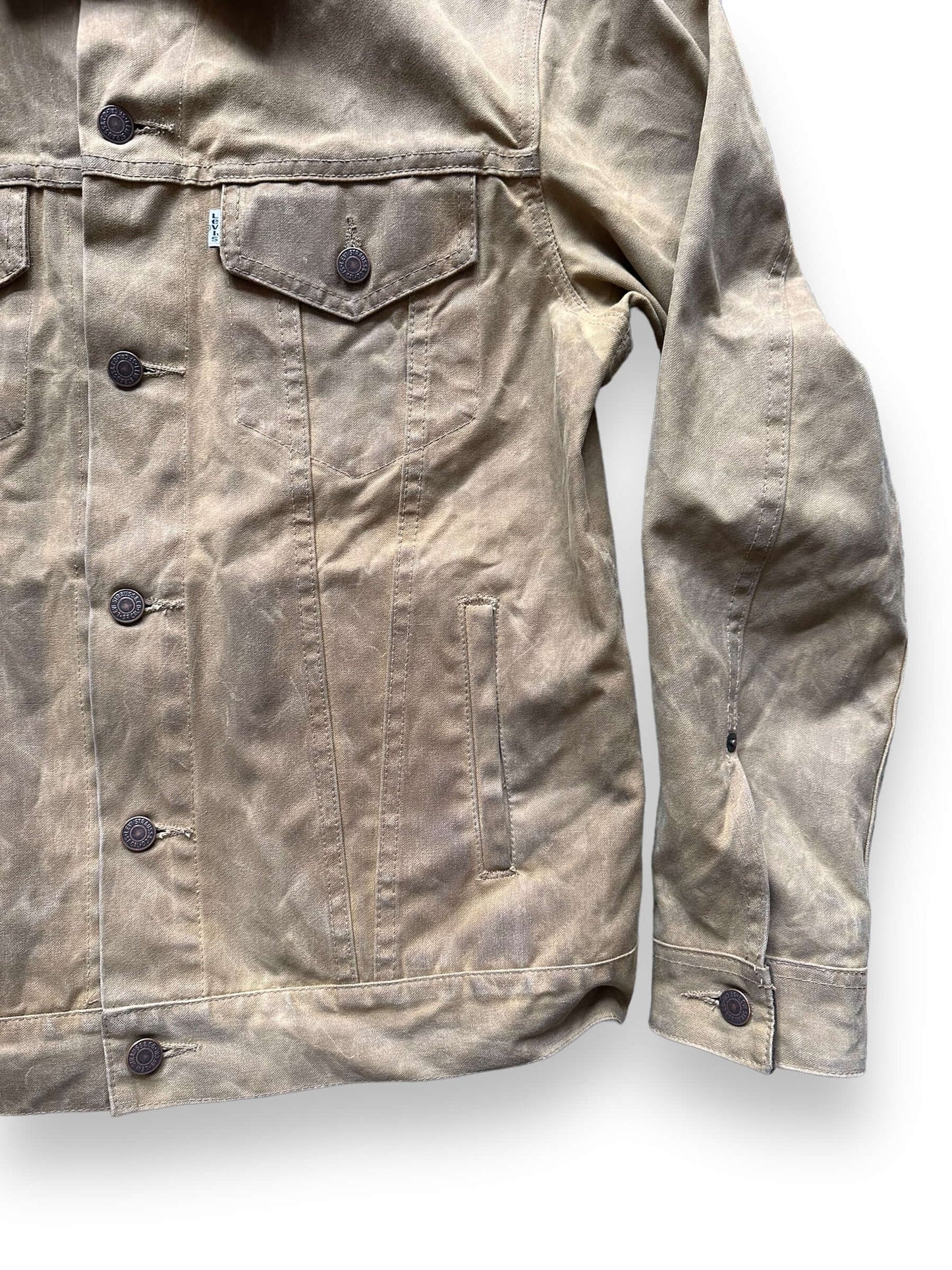Left Cuff of Filson X Levis Tan Type III Trucker Jacket SZ Large |  Filson Levis Trucker Jacket