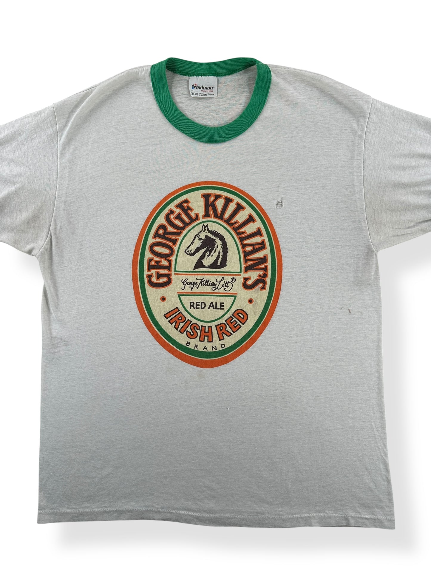 Front Close Up of Vintage George Killian's Beer Ringer Tee SZ L