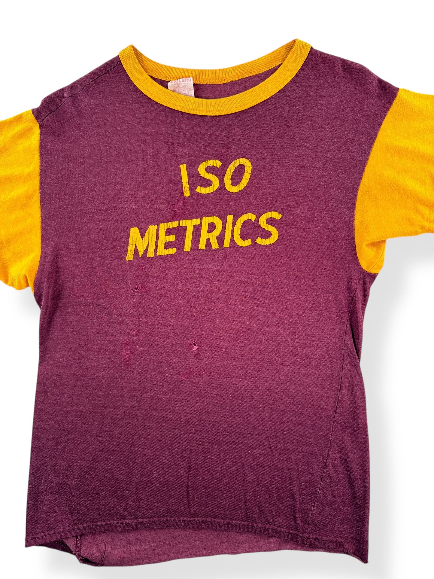 Front Close Up of Vintage ISO Metrics Rayon/Cotton Blend Jersey SZ M