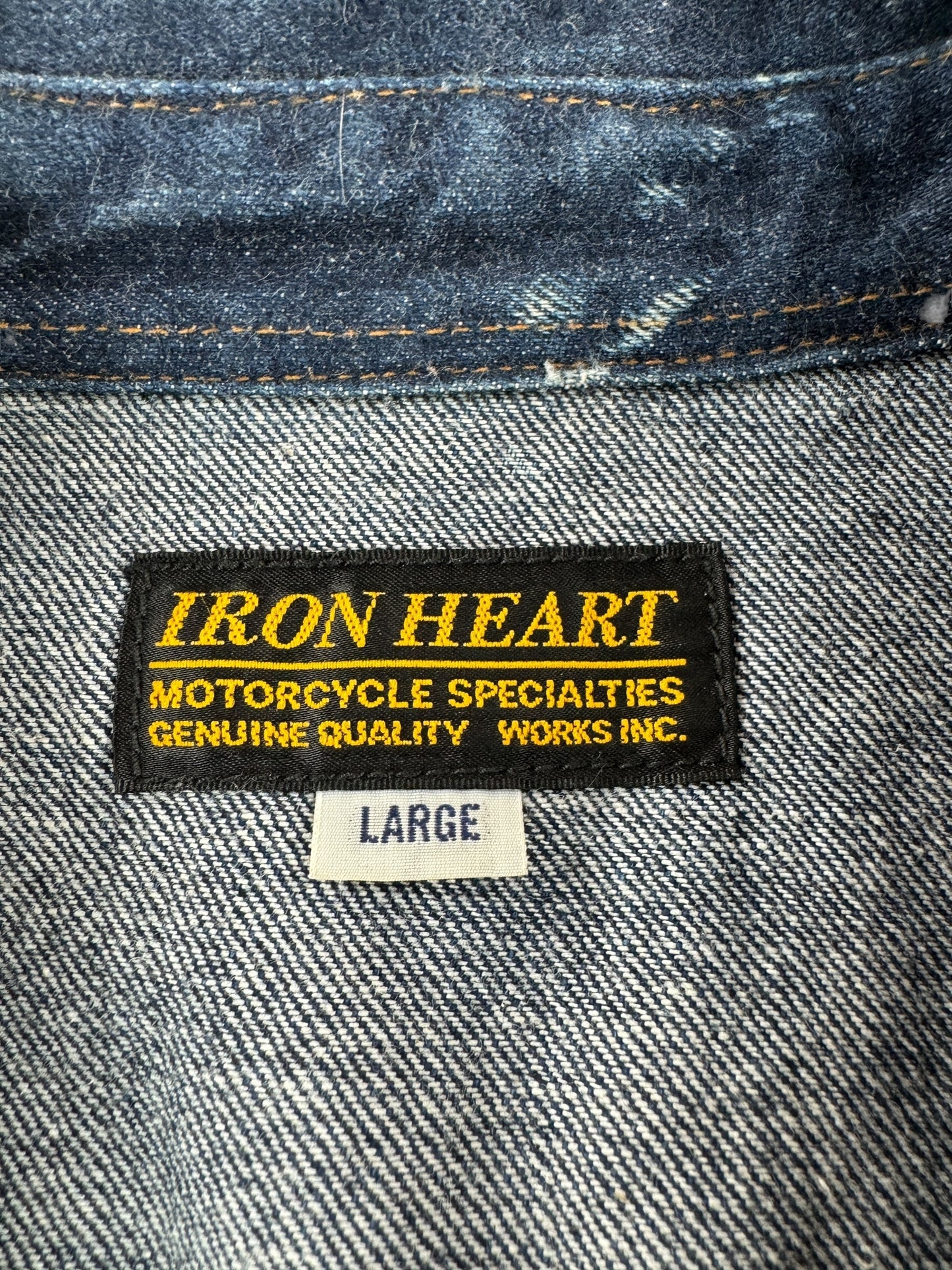 Tag on Modern Iron Heart Denim Pearl Snap Shirt SZ L