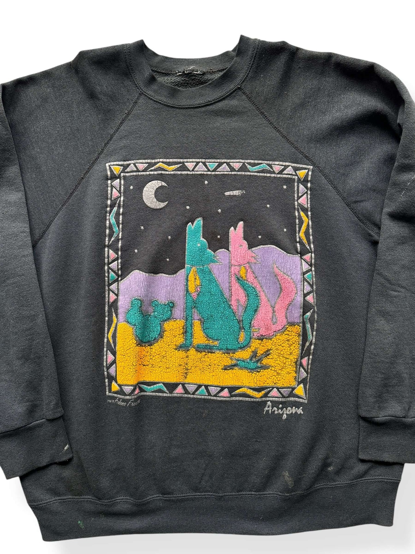Front Close Up of Vintage Arizona Wolf Art Crewneck SZ XL