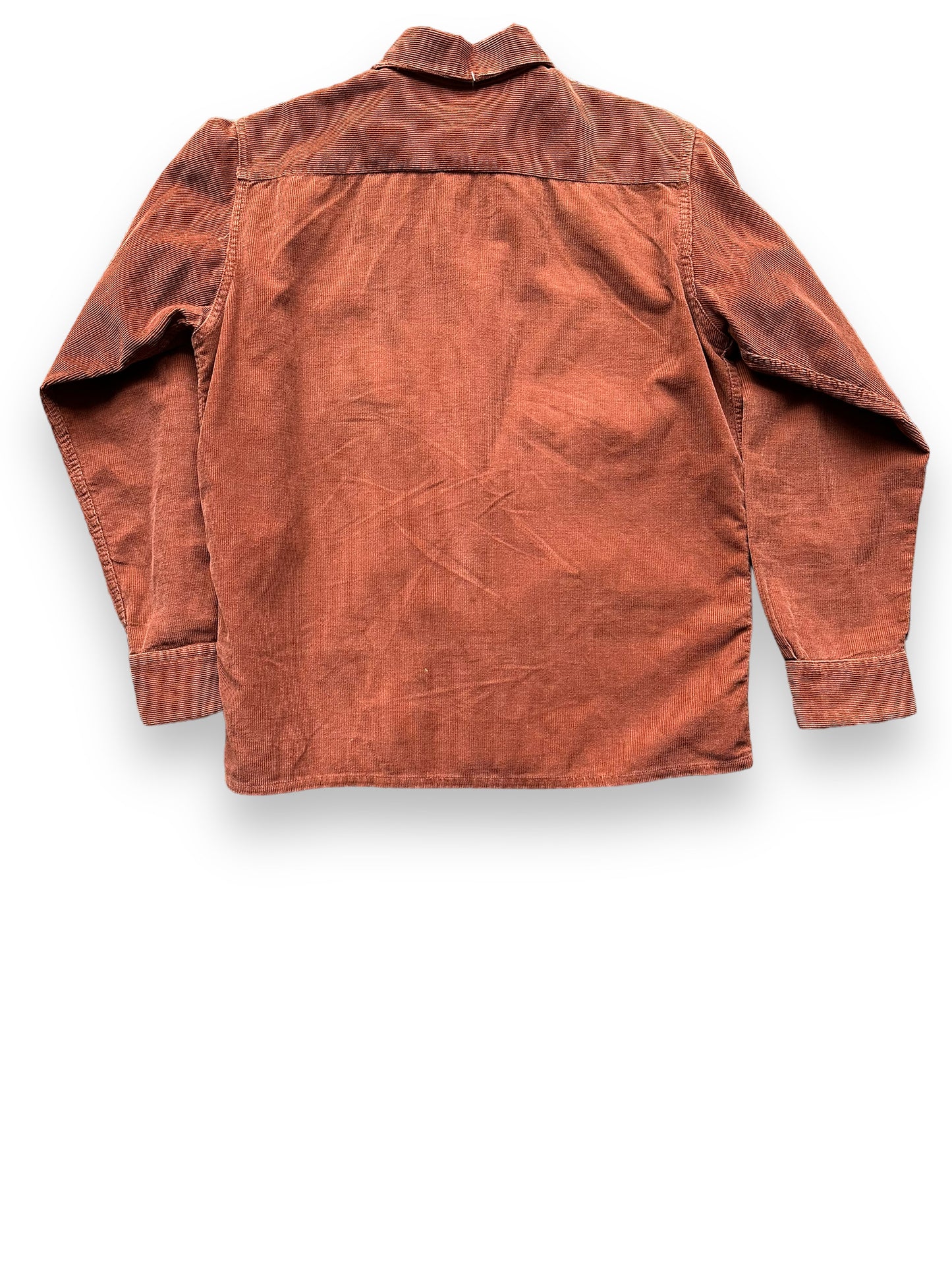 Rear View of Vintage Rust Colored Corduroy Loop Collar Shirt SZ M | Vintage Loop Collar Shirt Seattle | Barn Owl Vintage Seattle