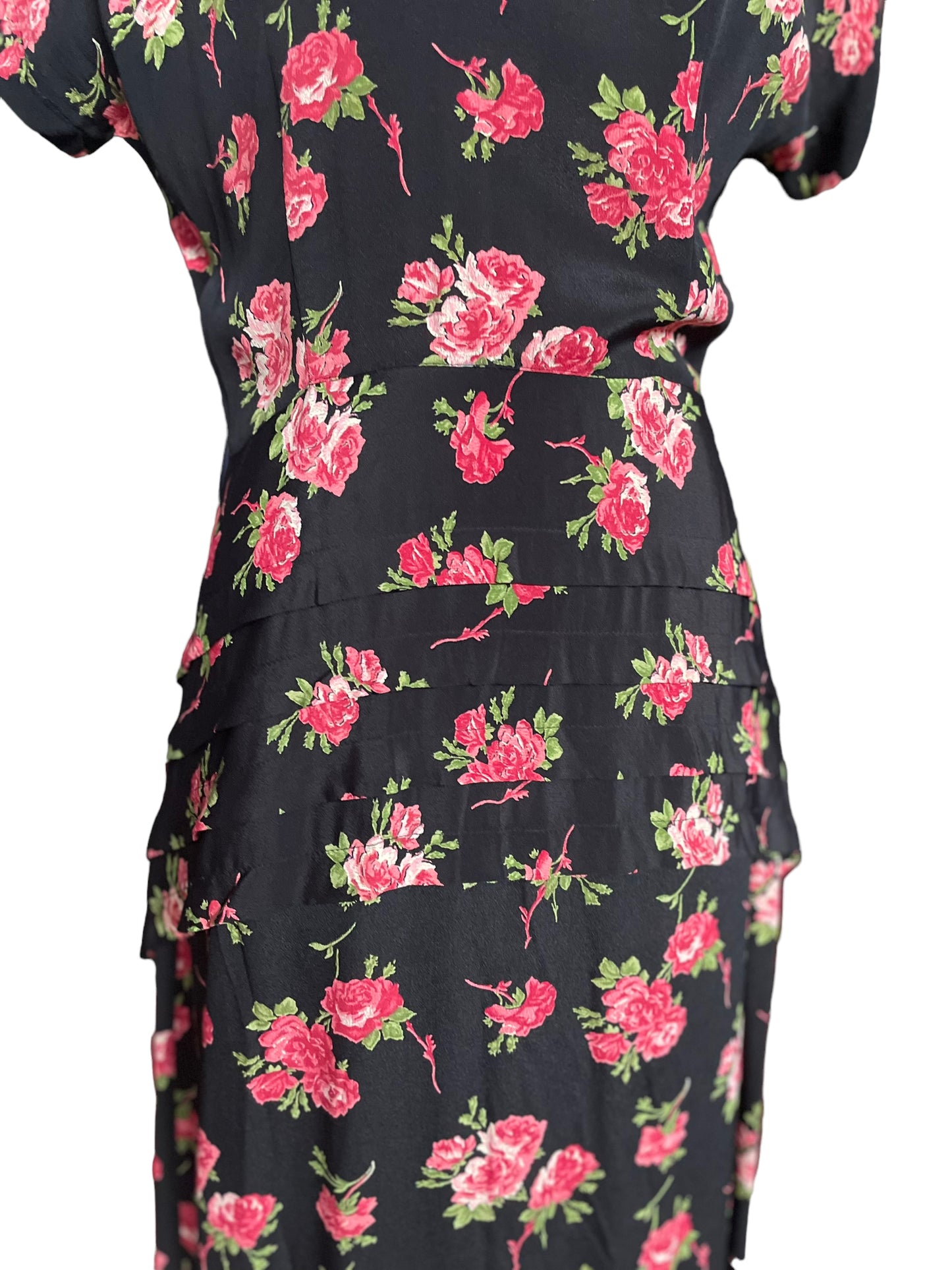Front bottom view of Vintage 80s Does 40s Roses Dress | Seattle Vintage Dresses | Barn Owl Ladies Clothing