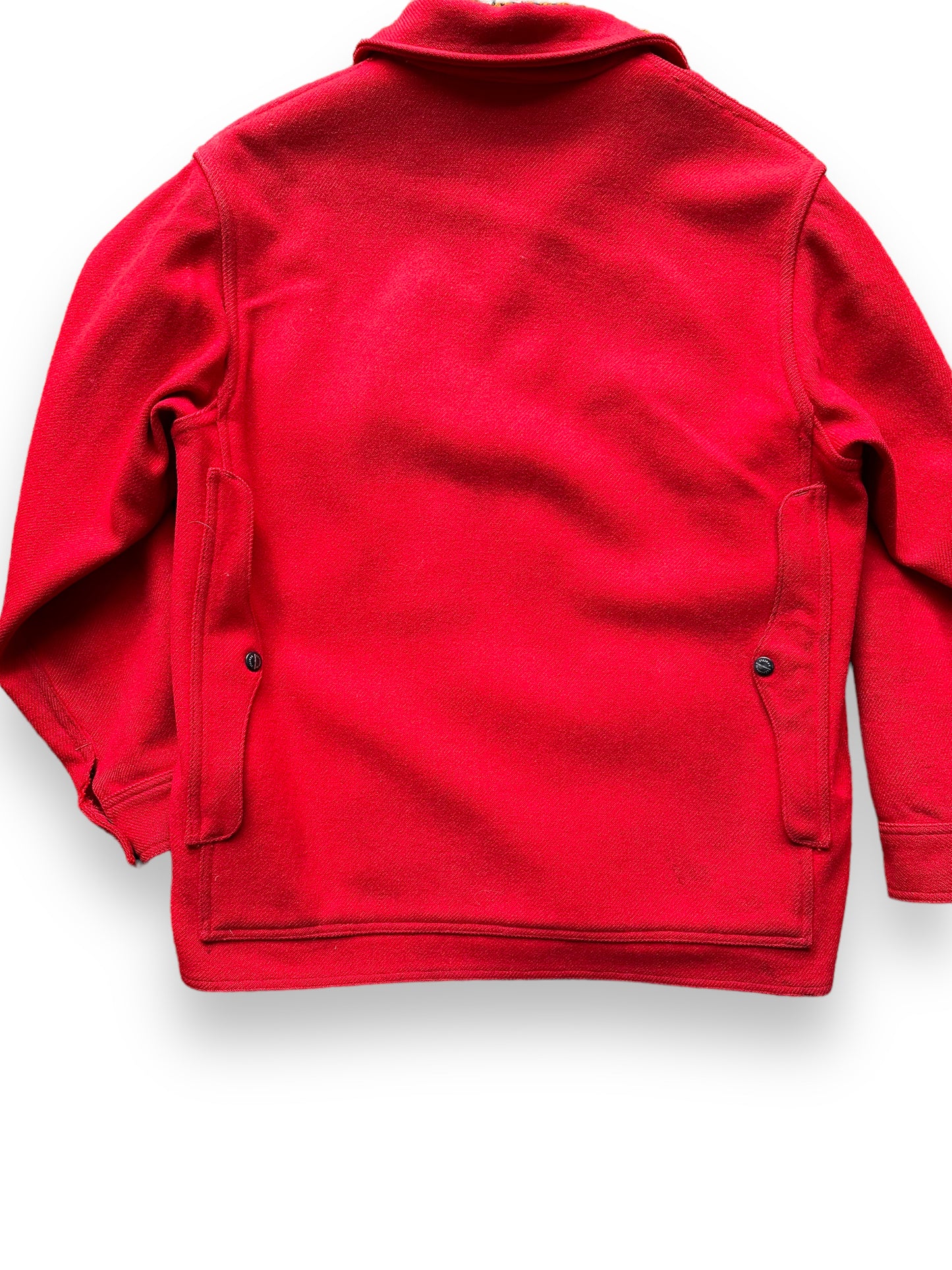 back close up of Vintage Union Made Era Filson Scarlet Cruiser Size 44 | Barn Owl Vintage Goods | Vintage Filson Workwear Seattle