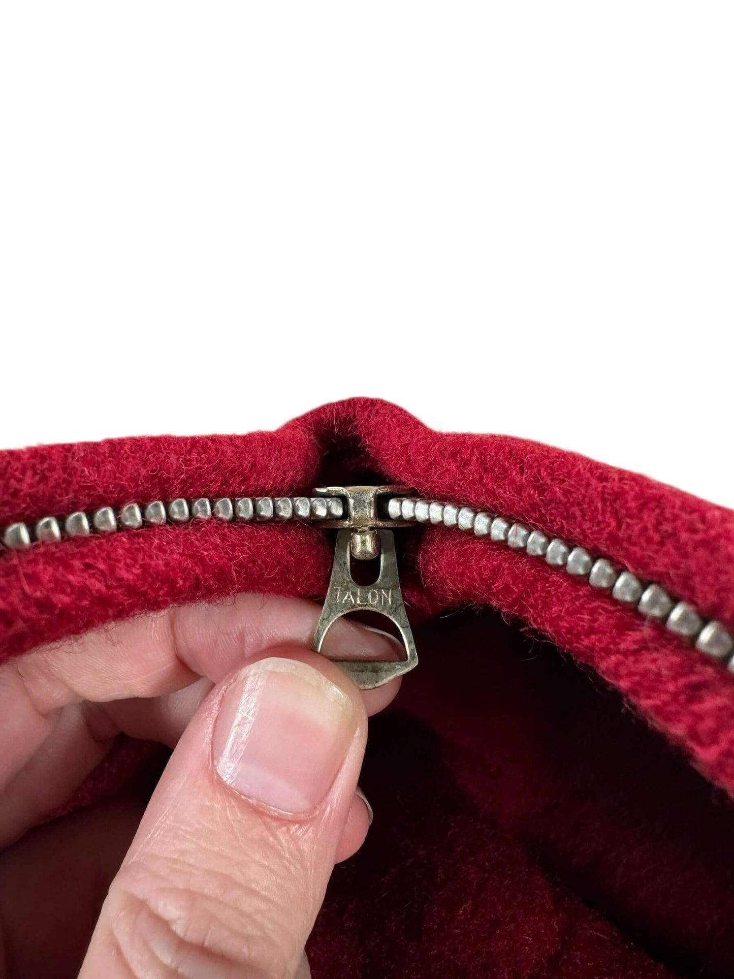 Zipper on Vintage Woolrich Burgundy Hooded Wool Jacket SZ 44