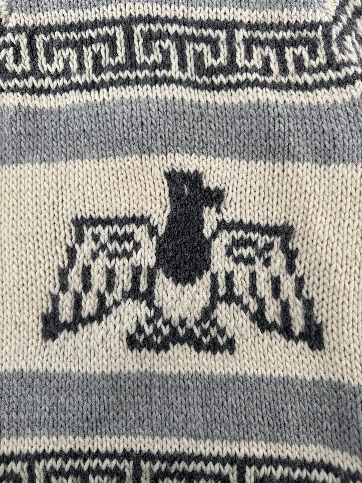Back Graphic of Vintage Soft Thunderbird Cowichan Style Sweater SZ S